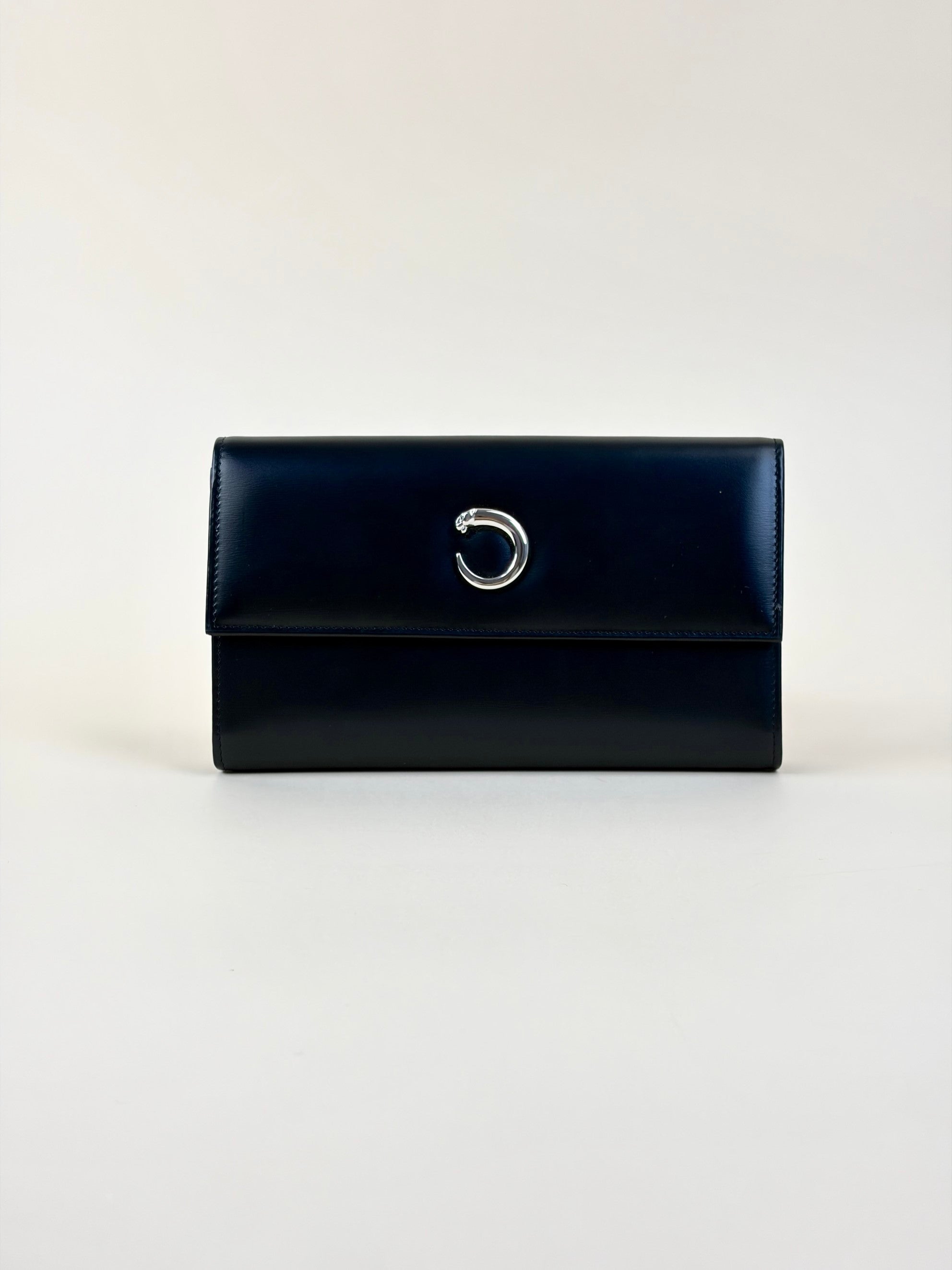 Cartier black panther long flap wallet trifold