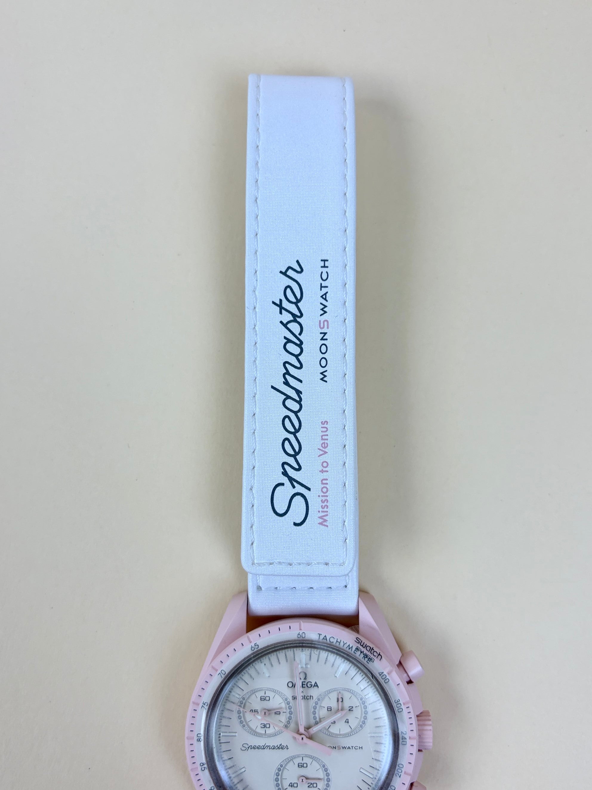 Omega swatch speed master pink and white mission Venus moon swatch
