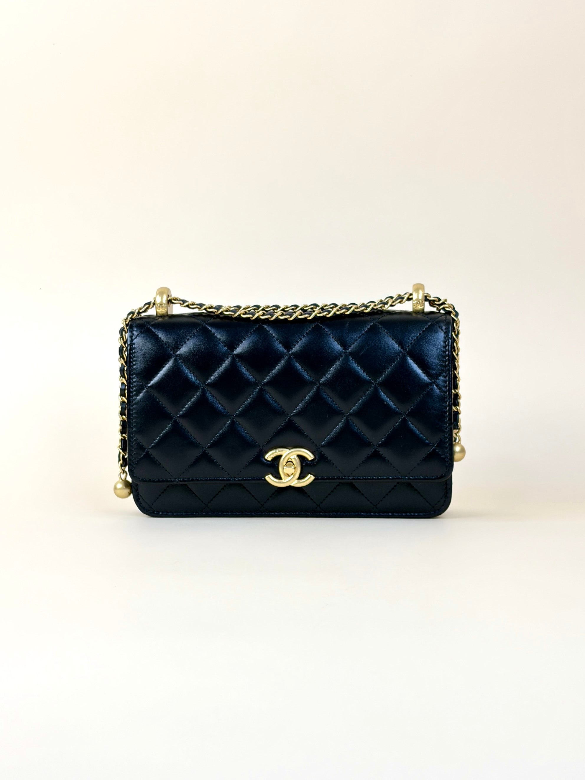 Chanel Black calfskin perfect fit wallet on chain lambskin