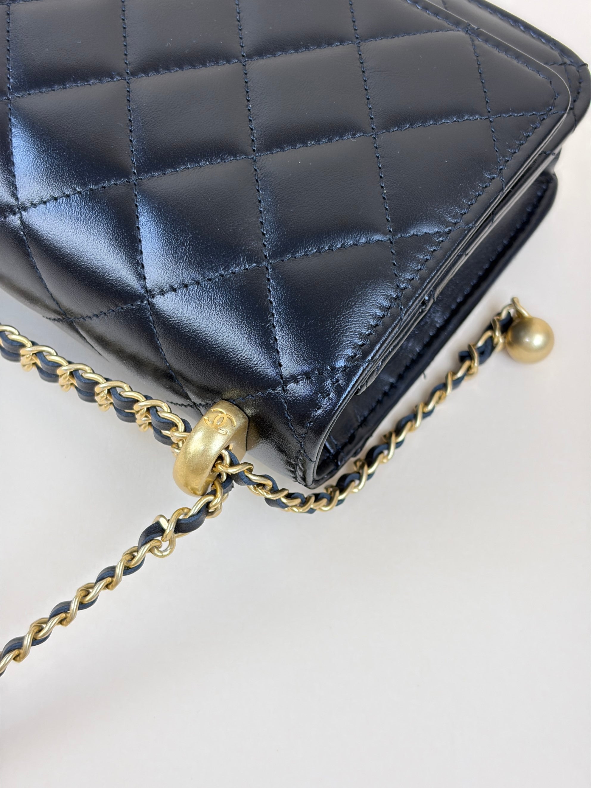 Chanel Black calfskin perfect fit wallet on chain lambskin