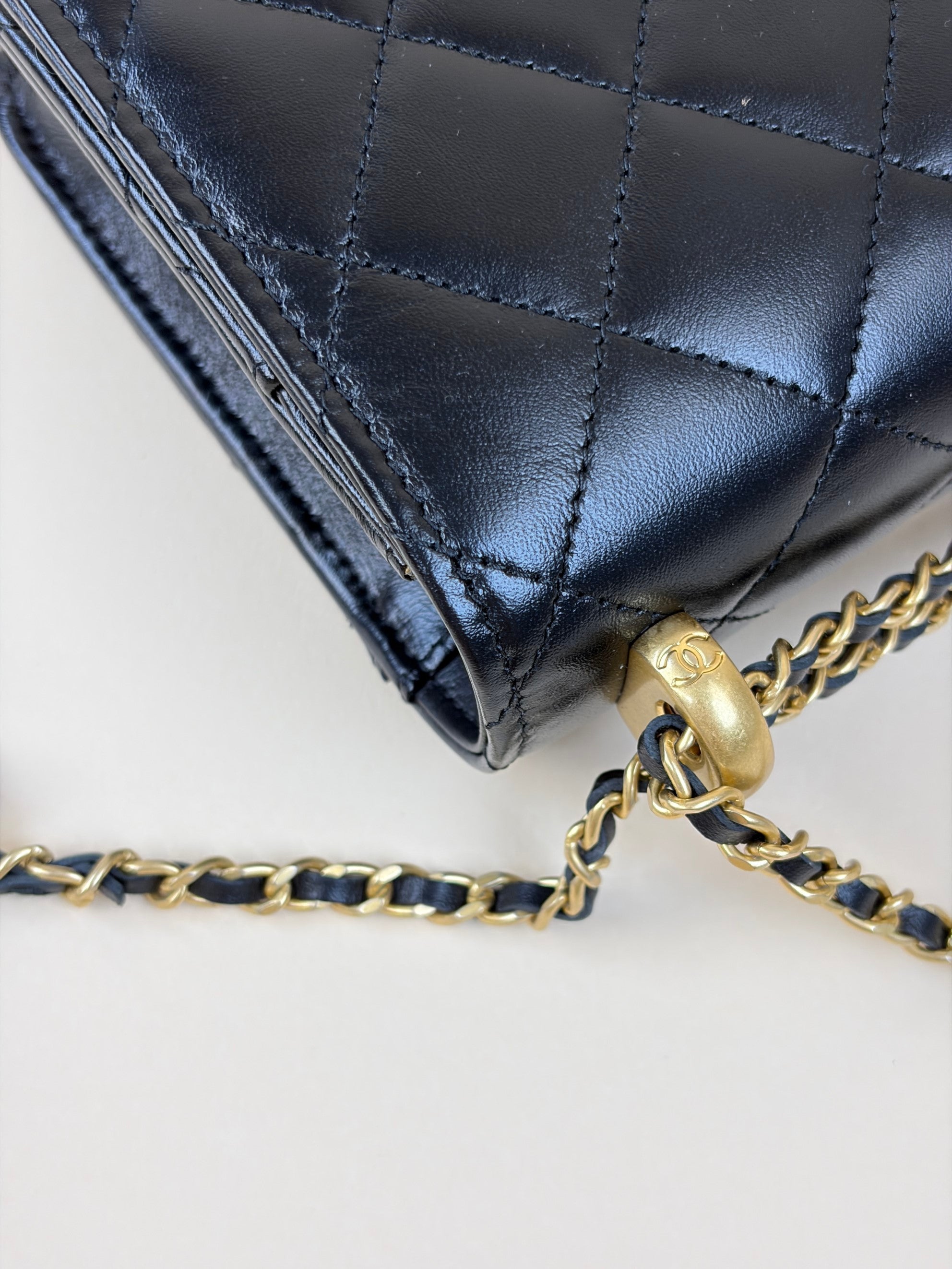 Chanel Black calfskin perfect fit wallet on chain lambskin