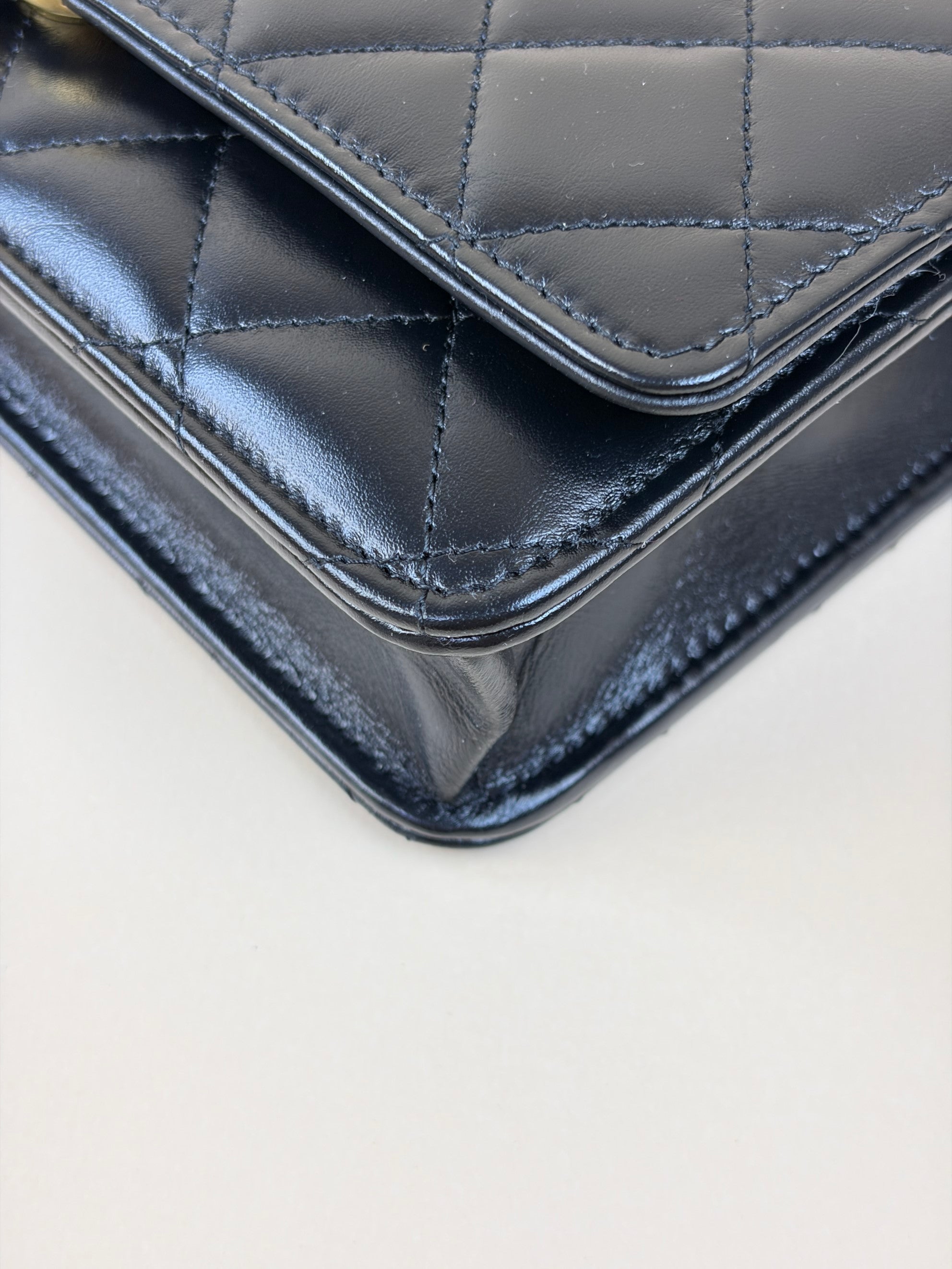 Chanel Black calfskin perfect fit wallet on chain lambskin