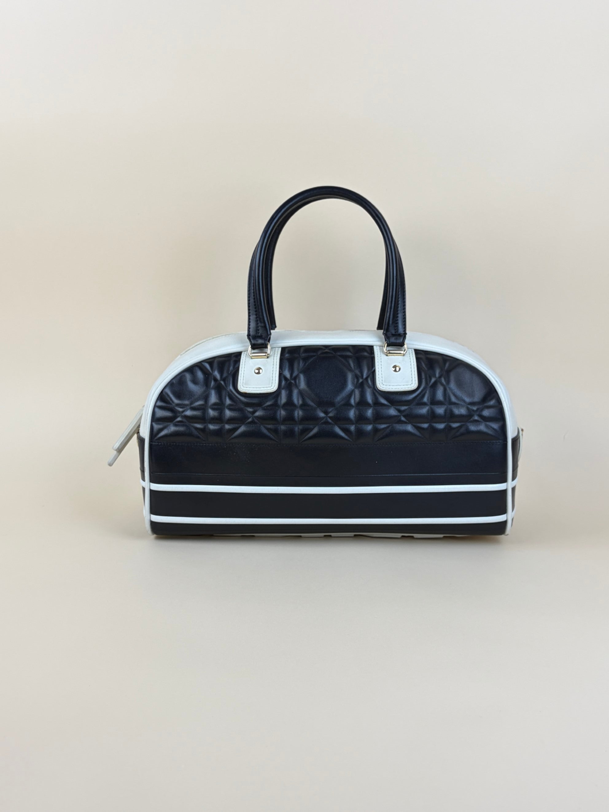 dior black/white padded marco carnage calfskin medium vibe bowling tote bag