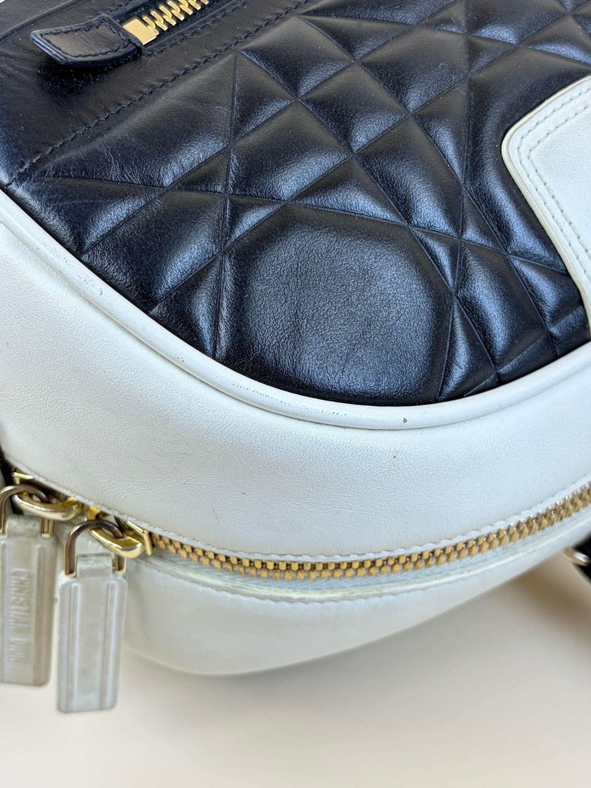 dior black/white padded marco carnage calfskin medium vibe bowling tote bag
