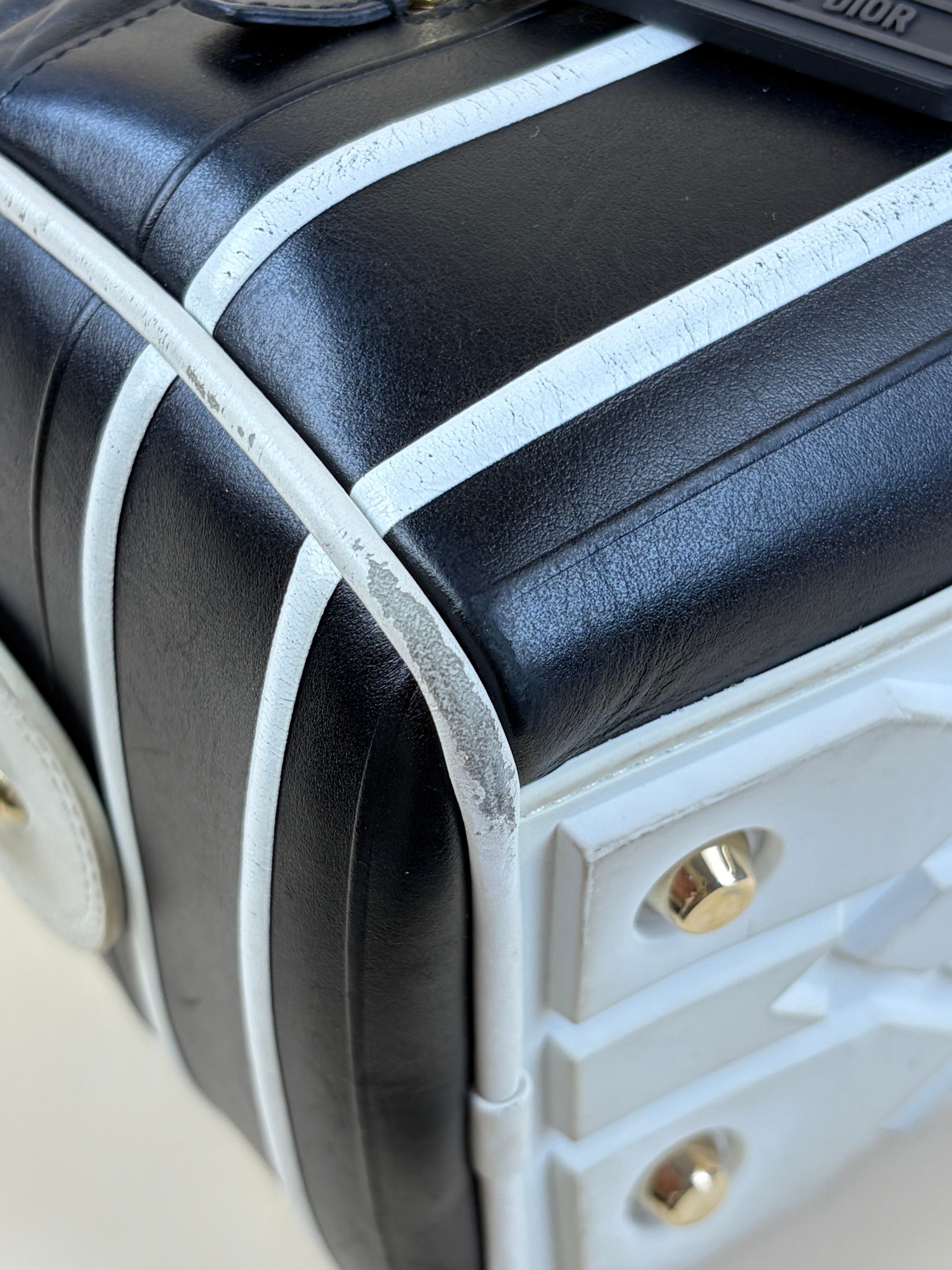 dior black/white padded marco carnage calfskin medium vibe bowling tote bag