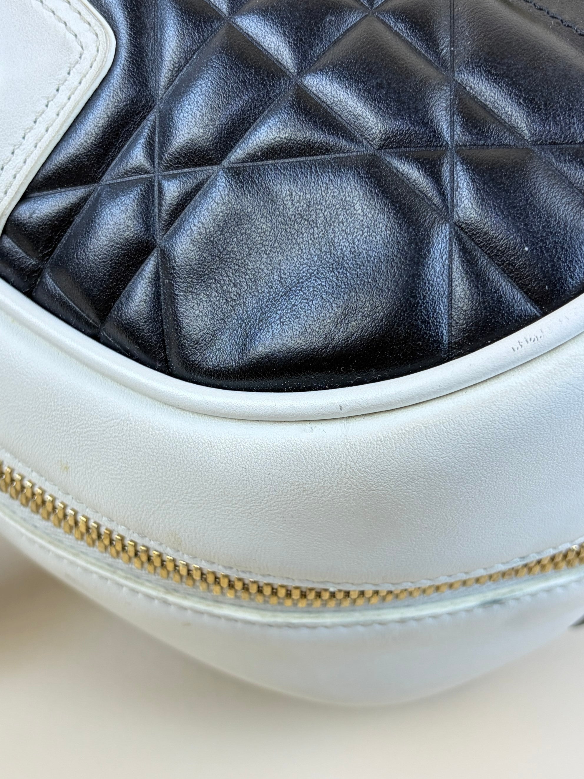dior black/white padded marco carnage calfskin medium vibe bowling tote bag