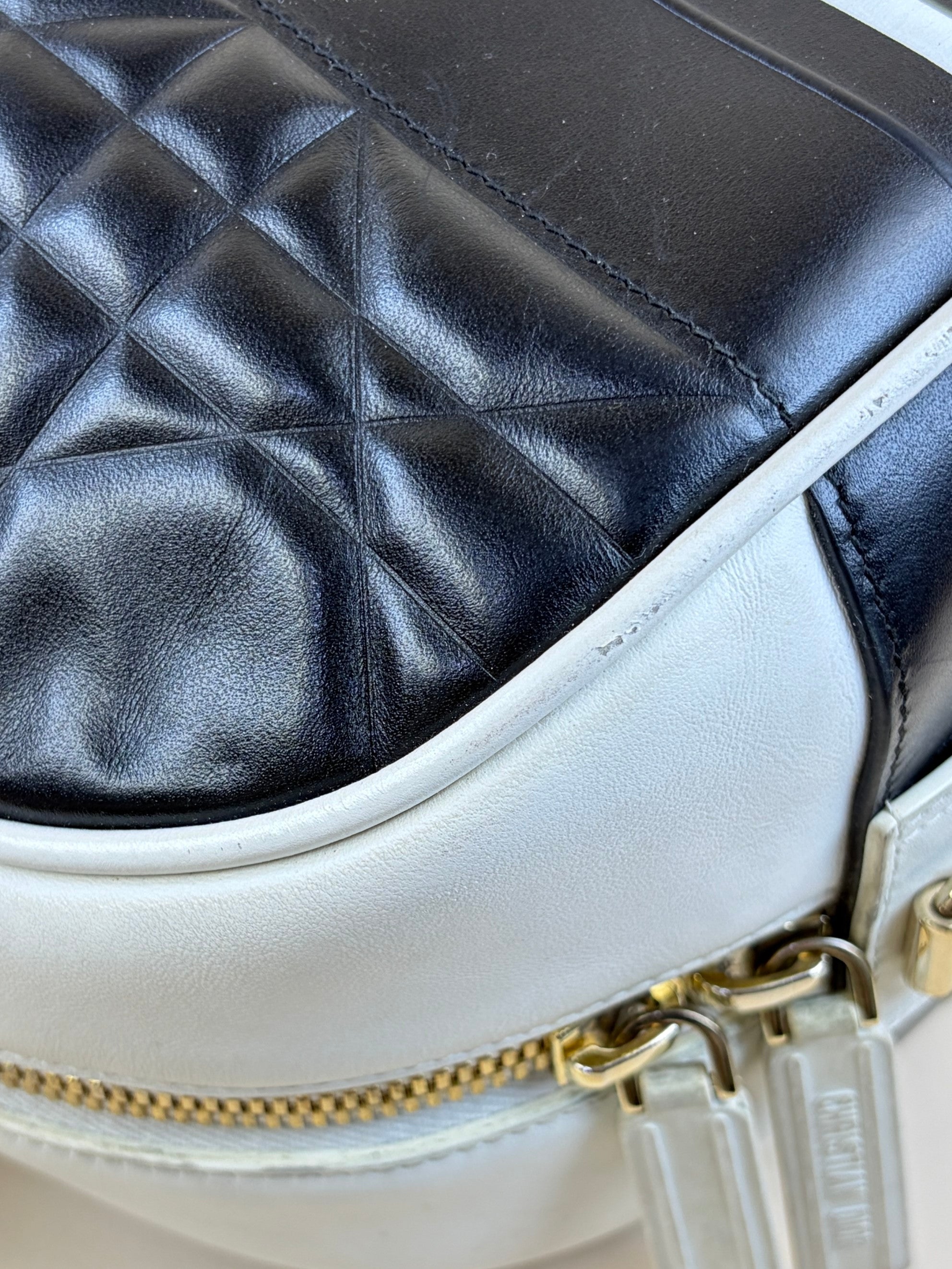 dior black/white padded marco carnage calfskin medium vibe bowling tote bag