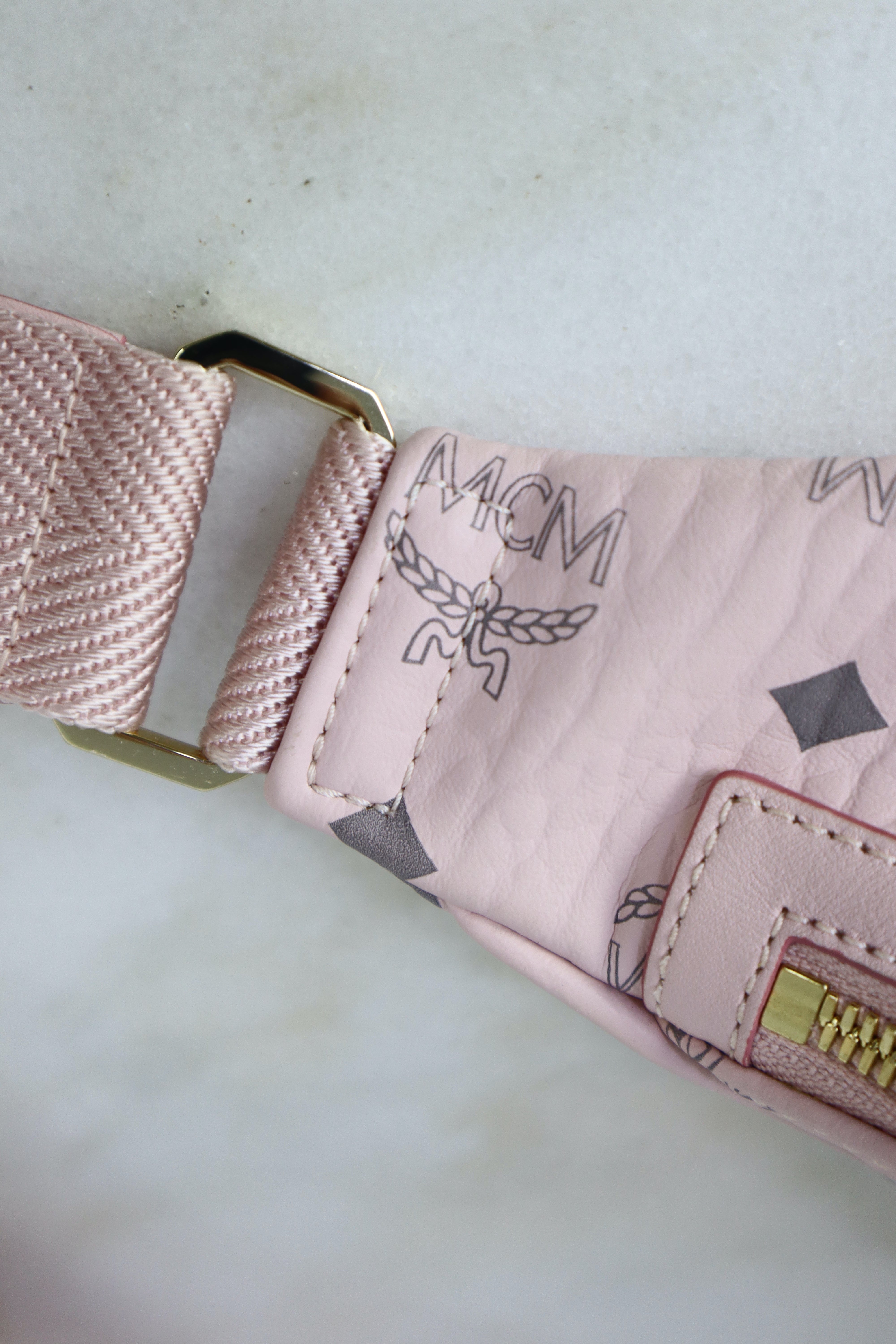 MCM Baby Pink Visetos Fursten Belt Bag