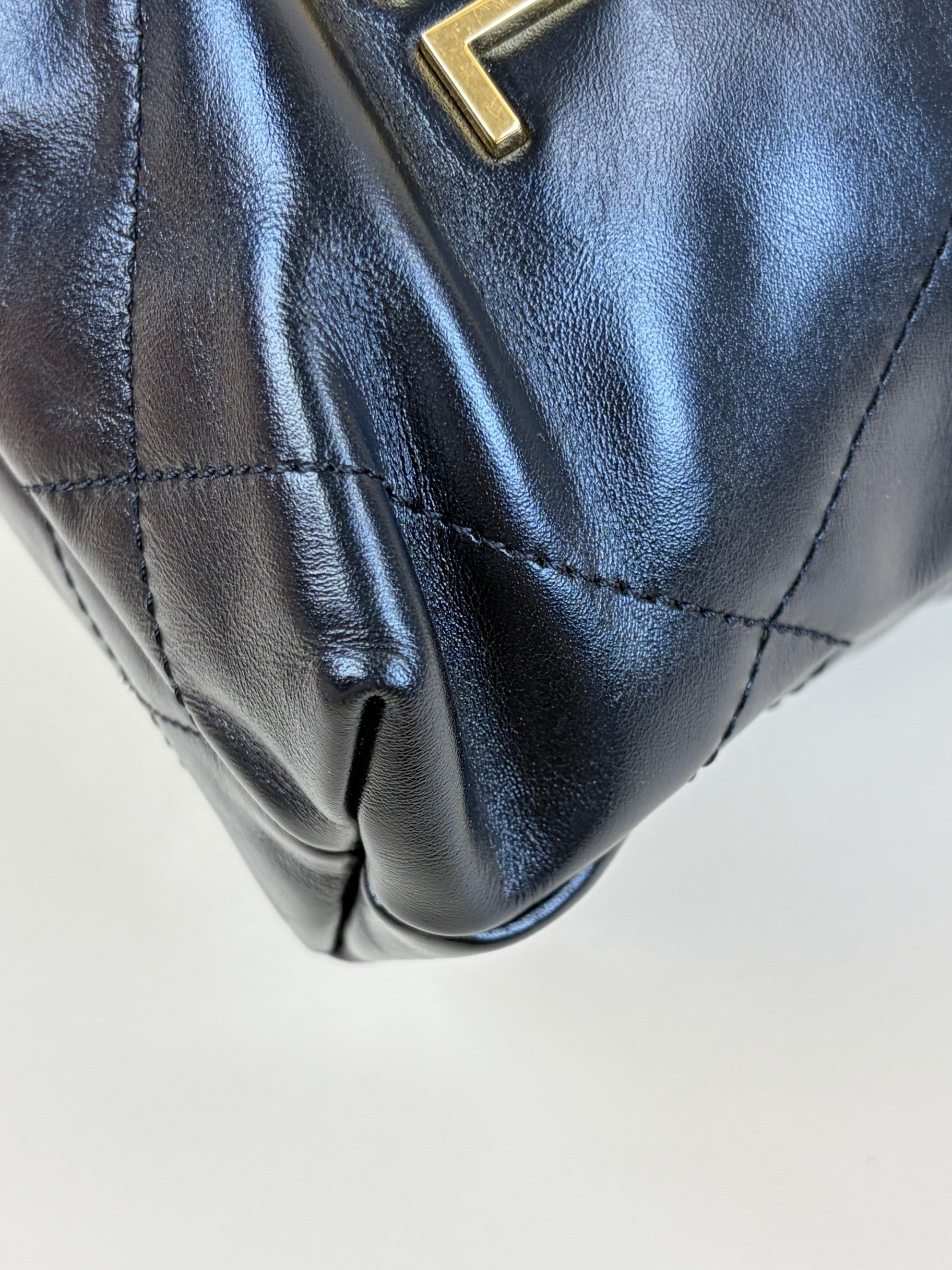 Chanel black shiny calfskin quilted pearl cc chain mini bag