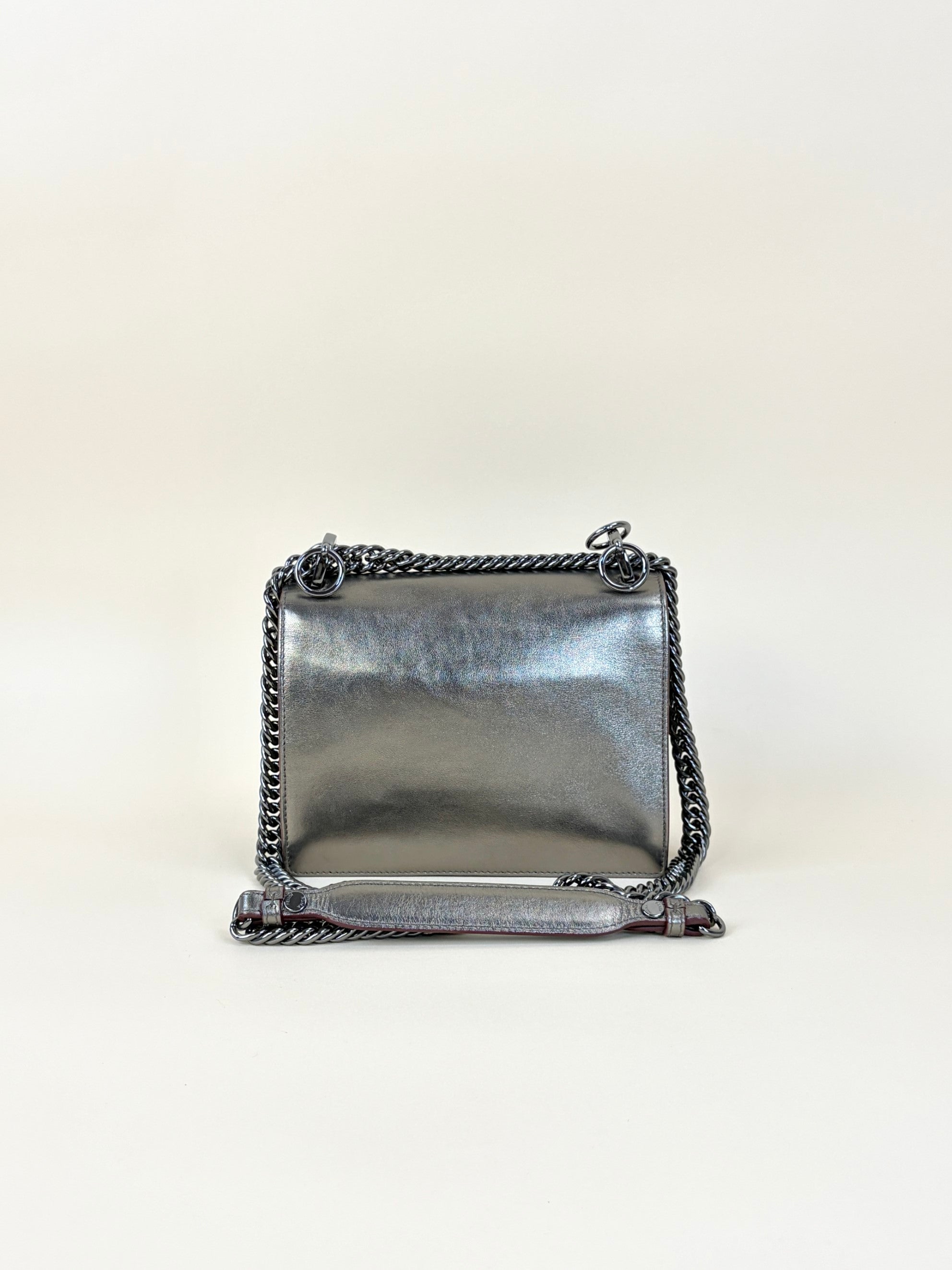 Fendi dark grey vitello catalan mirror scalloped multi studded small kanl