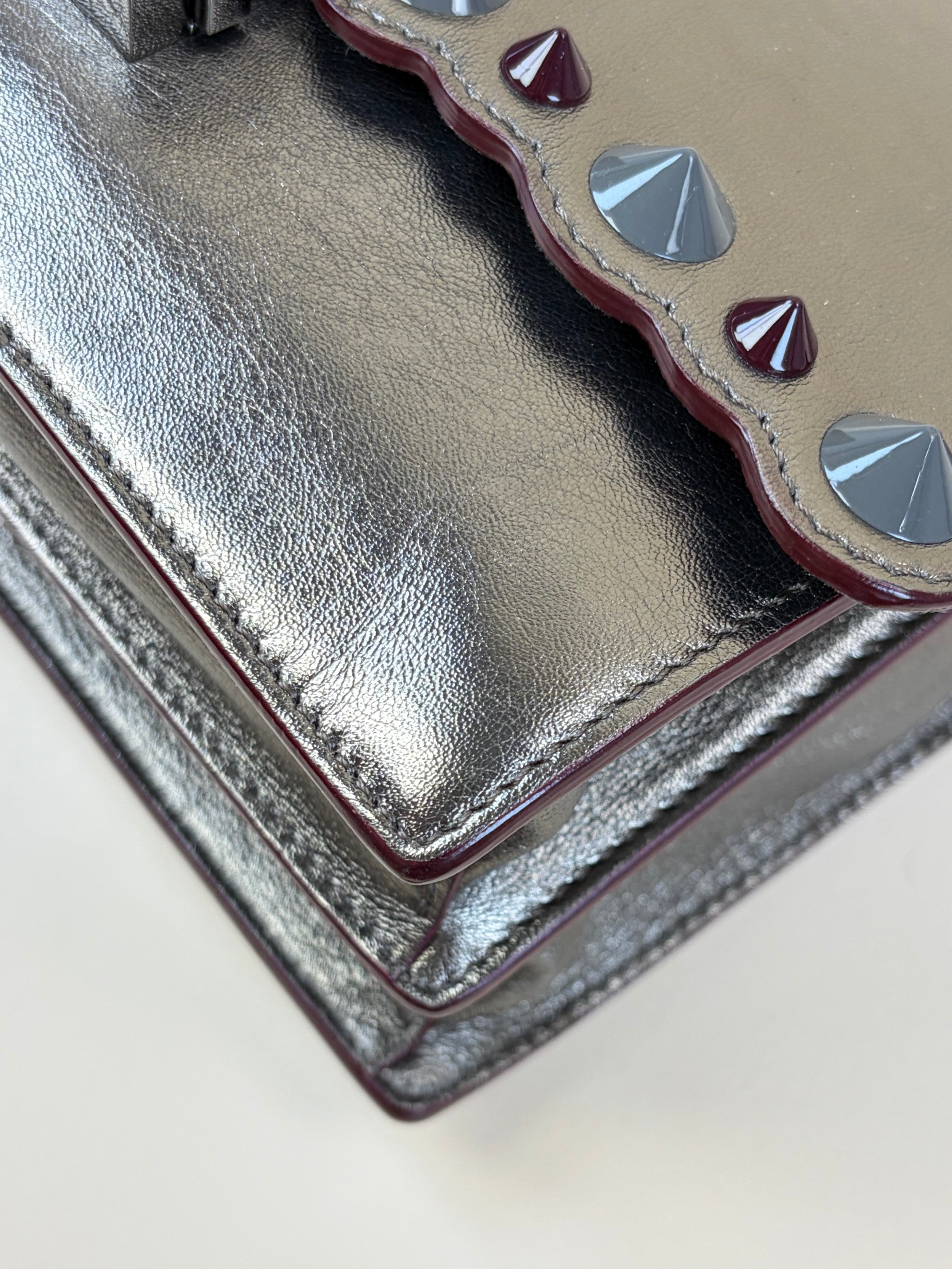 Fendi dark grey vitello catalan mirror scalloped multi studded small kanl