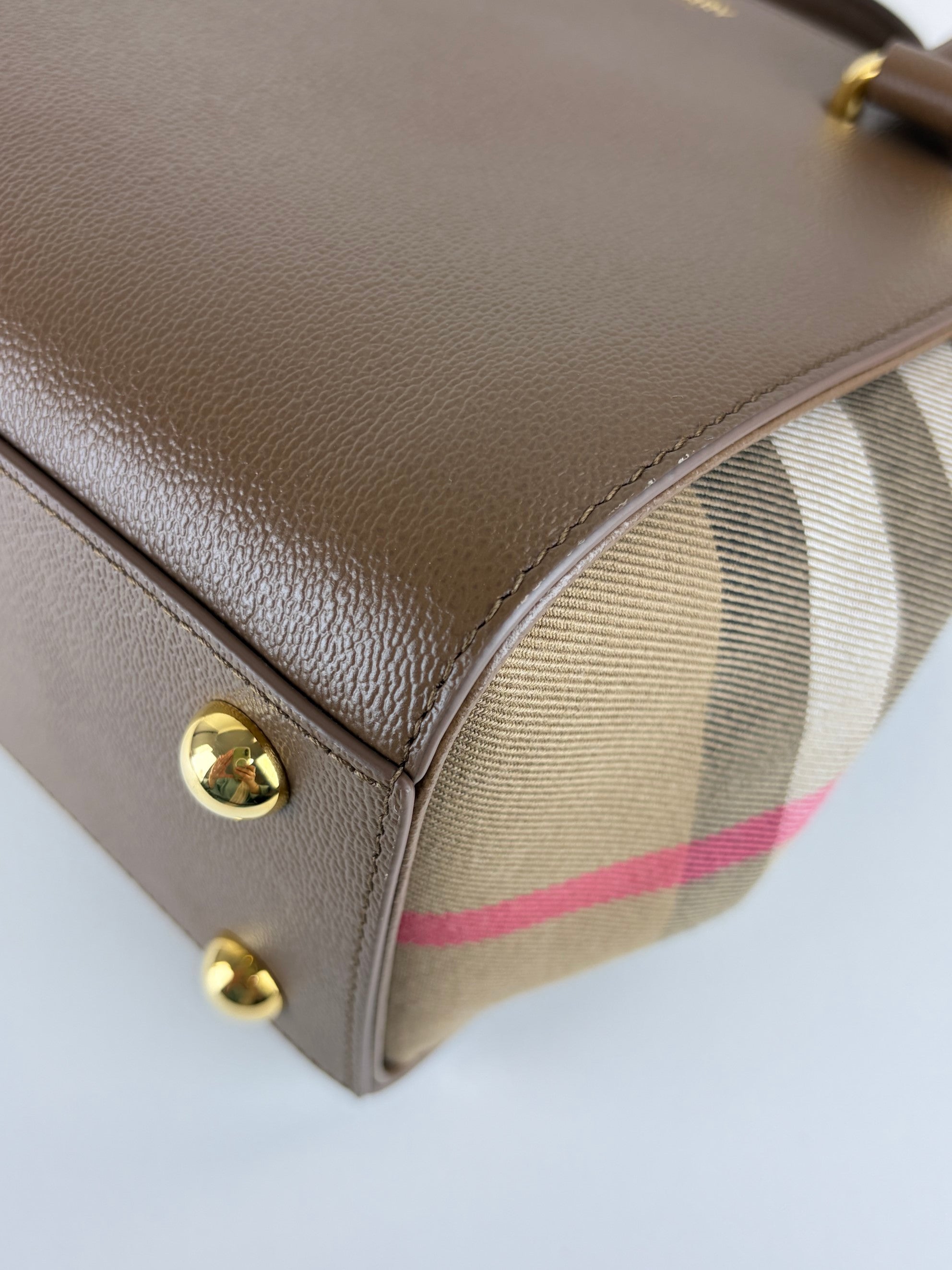 Burberry earth leather check canvas mini banw bag