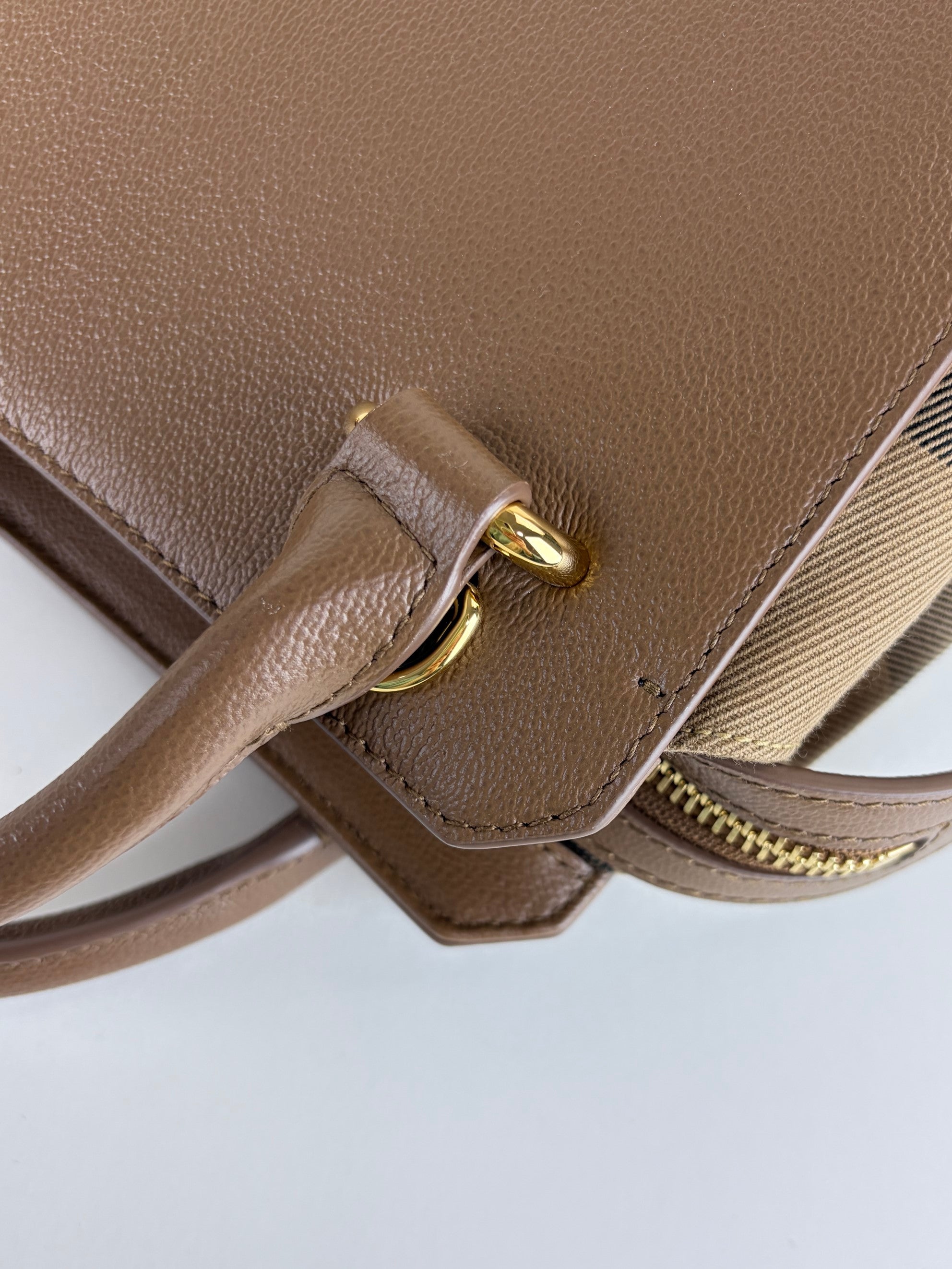 Burberry earth leather check canvas mini banw bag
