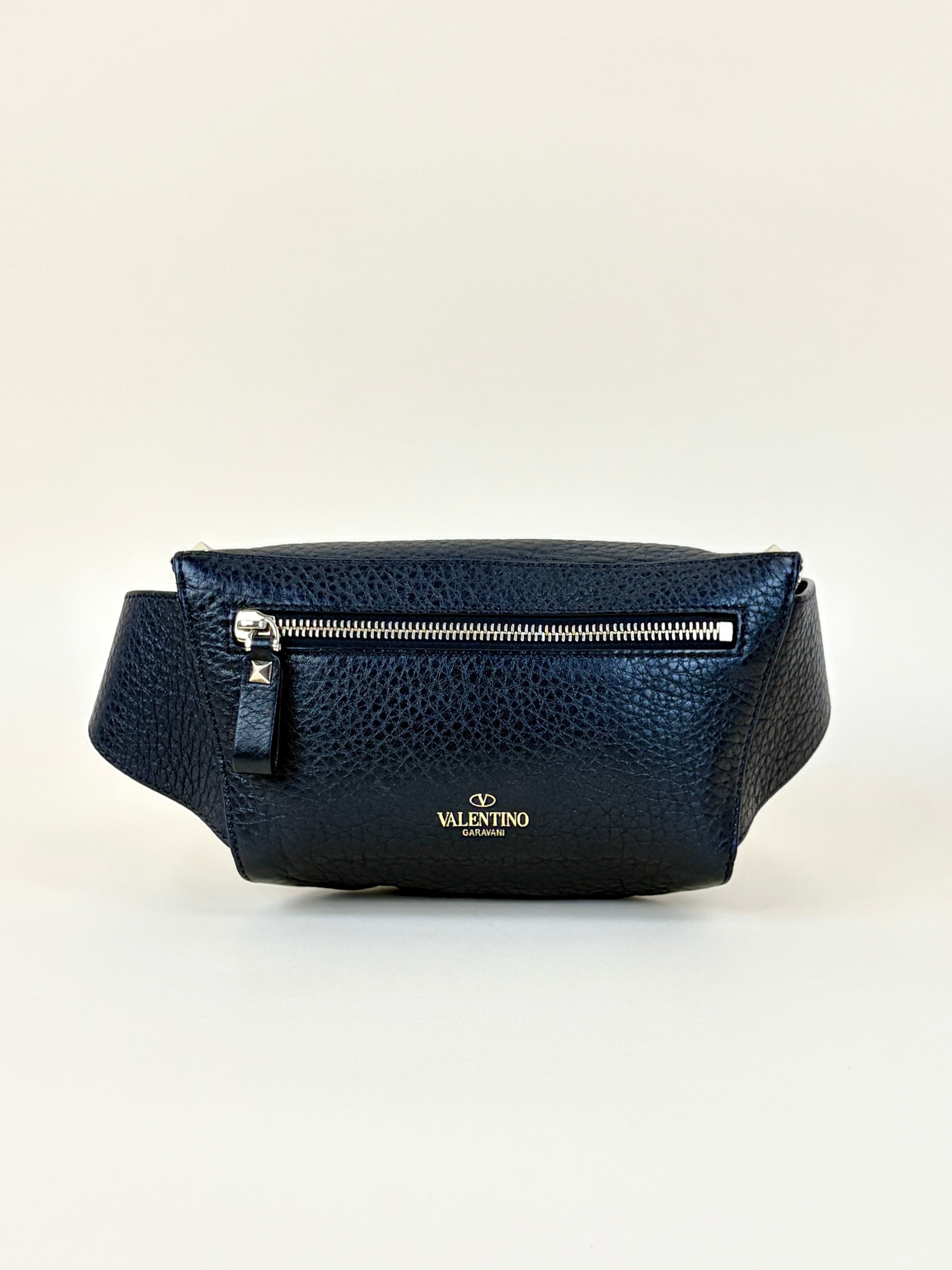 Valentino gravani black grainy calfskin Rockstud Belt Bag