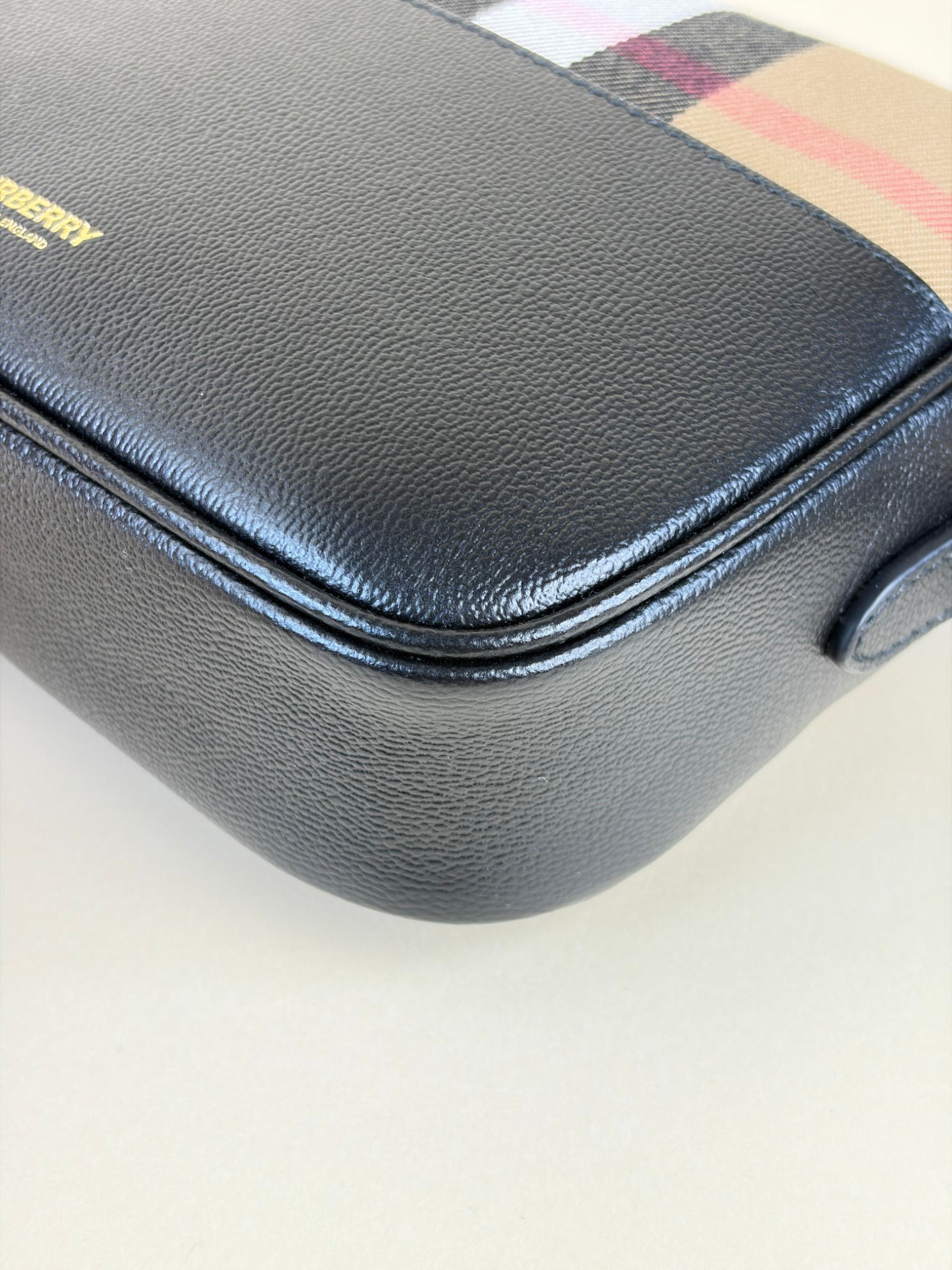 Burberry black leather and House Check small camera bag