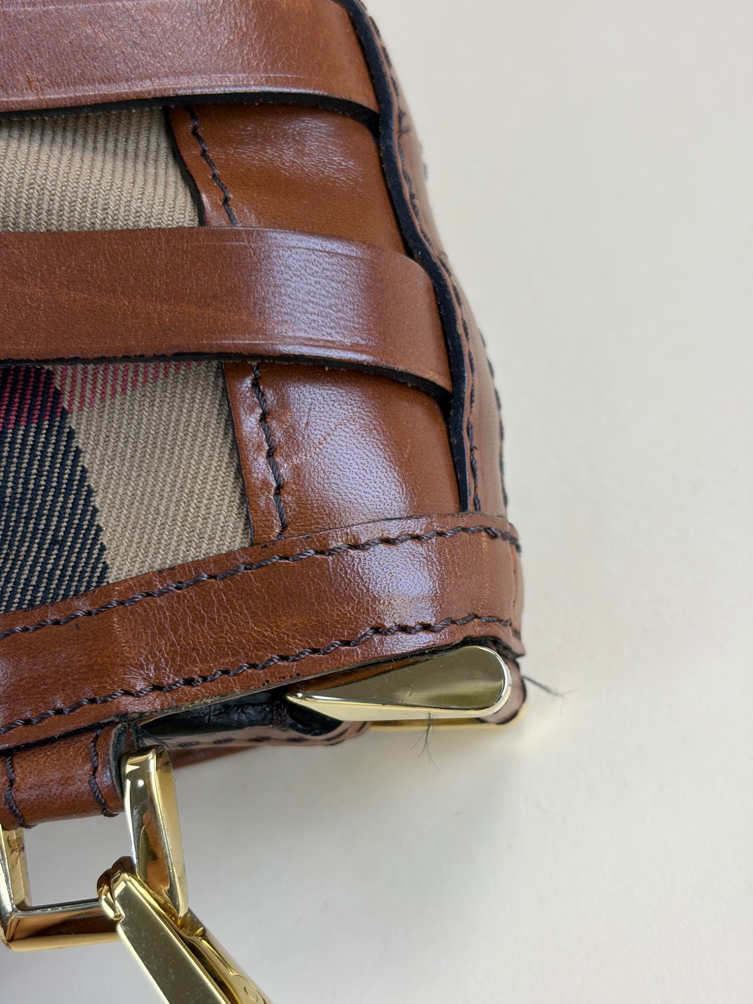 Burberry Camel Dutton Bridle House Check Small Shoulder Bag with Strap