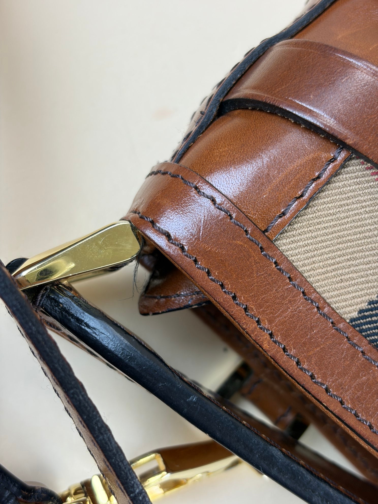 Burberry Camel Dutton Bridle House Check Small Shoulder Bag with Strap