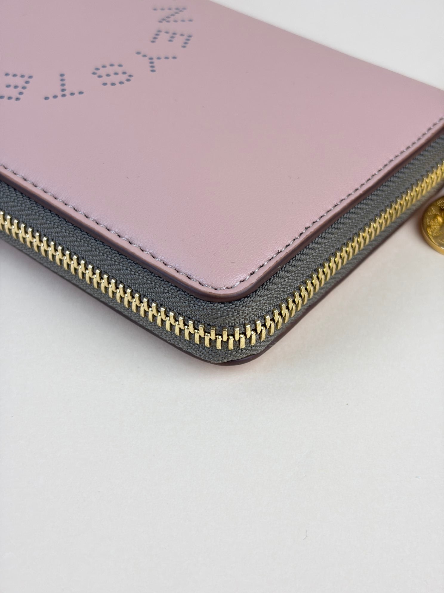 stella McCartney plush nude leather logo continental zip around wallet