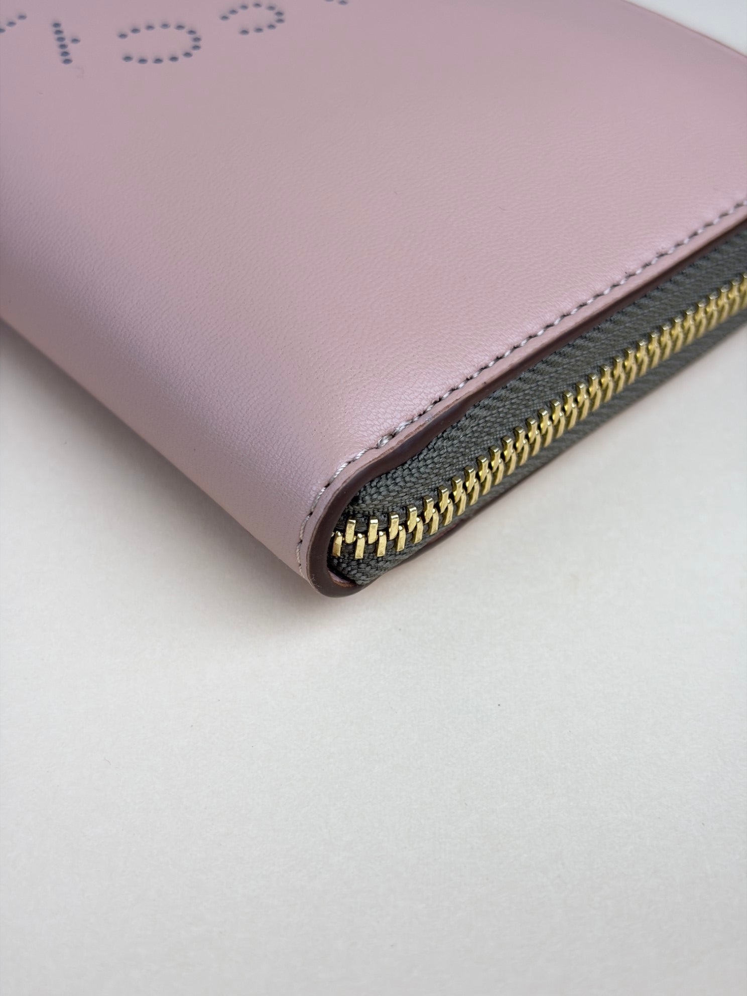 stella McCartney plush nude leather logo continental zip around wallet