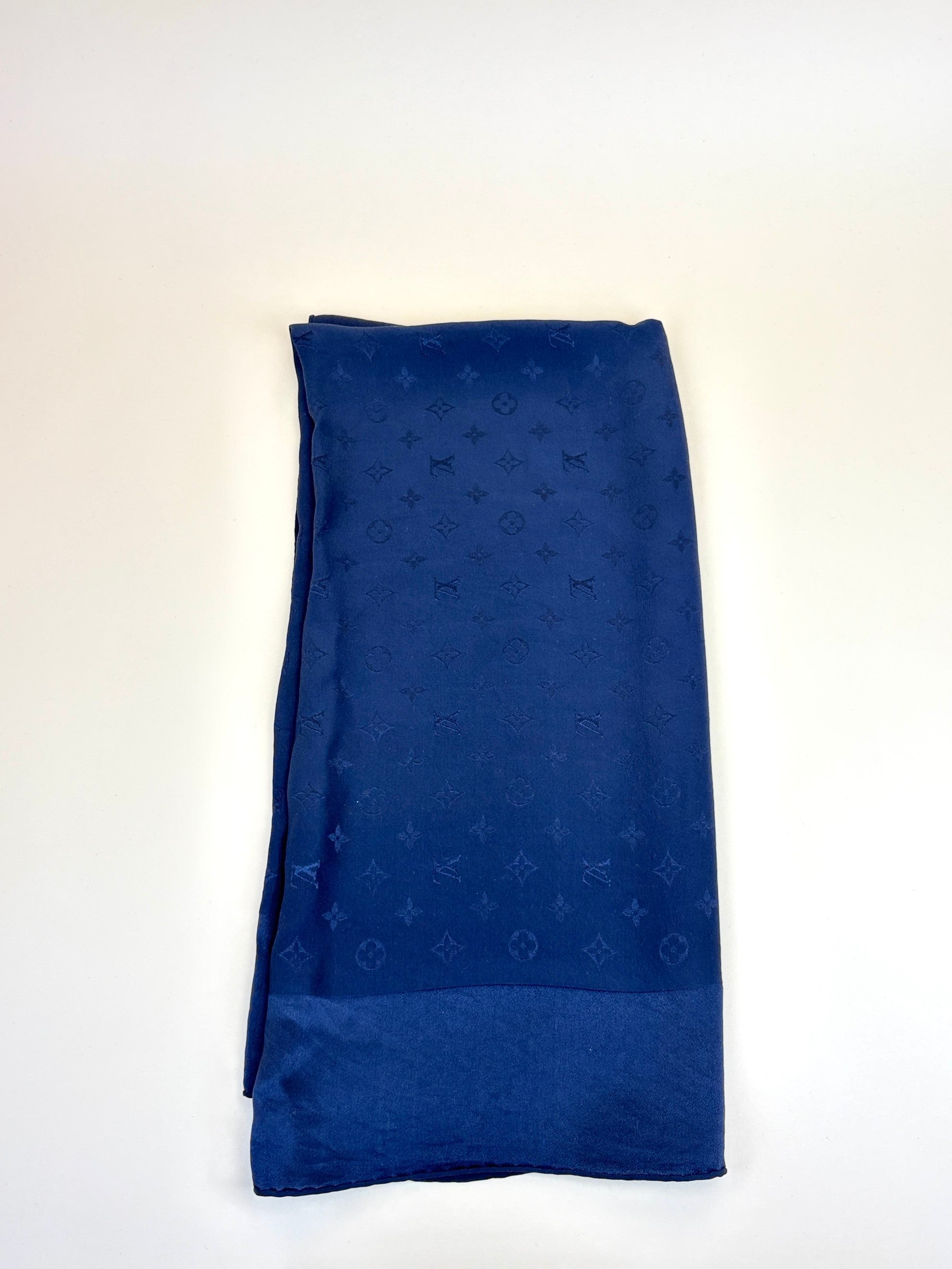 Louis Vuitton navy blue Monogram monaco silk square scarf