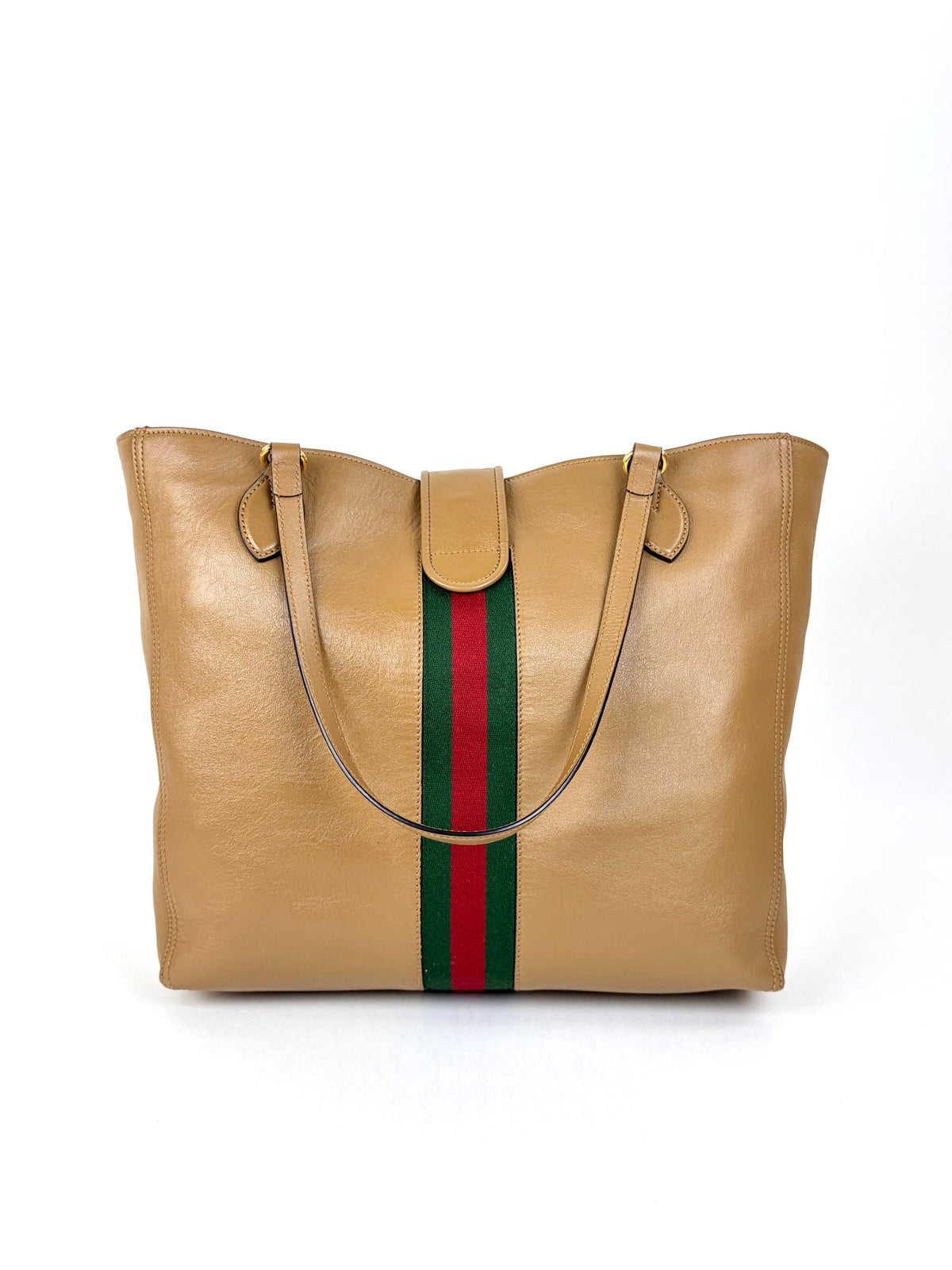 Gucci brown new Sakai calfskin lux web medium dahlia tote bag