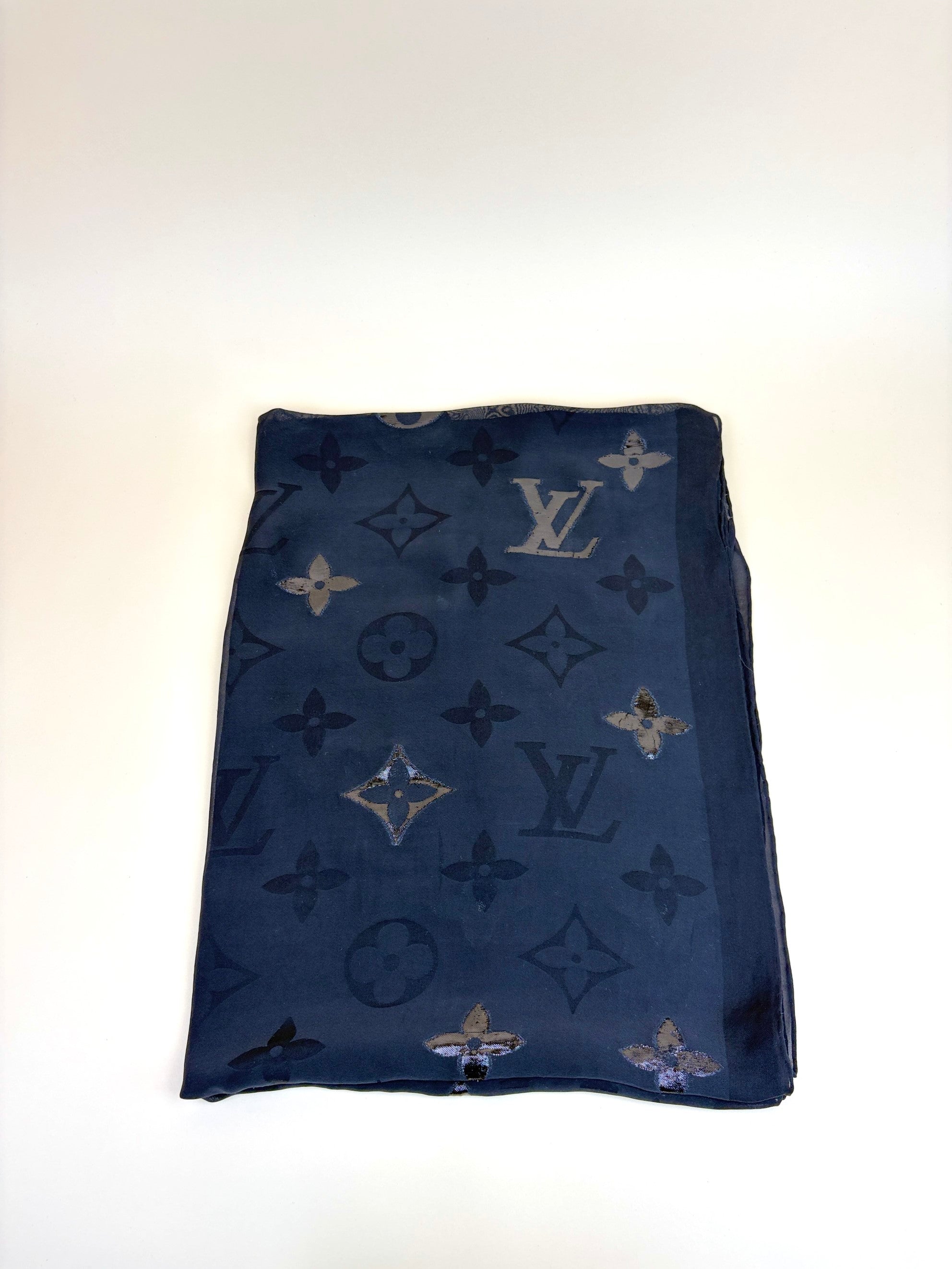 louis Vuitton black monogram glitter silk stole scarf
