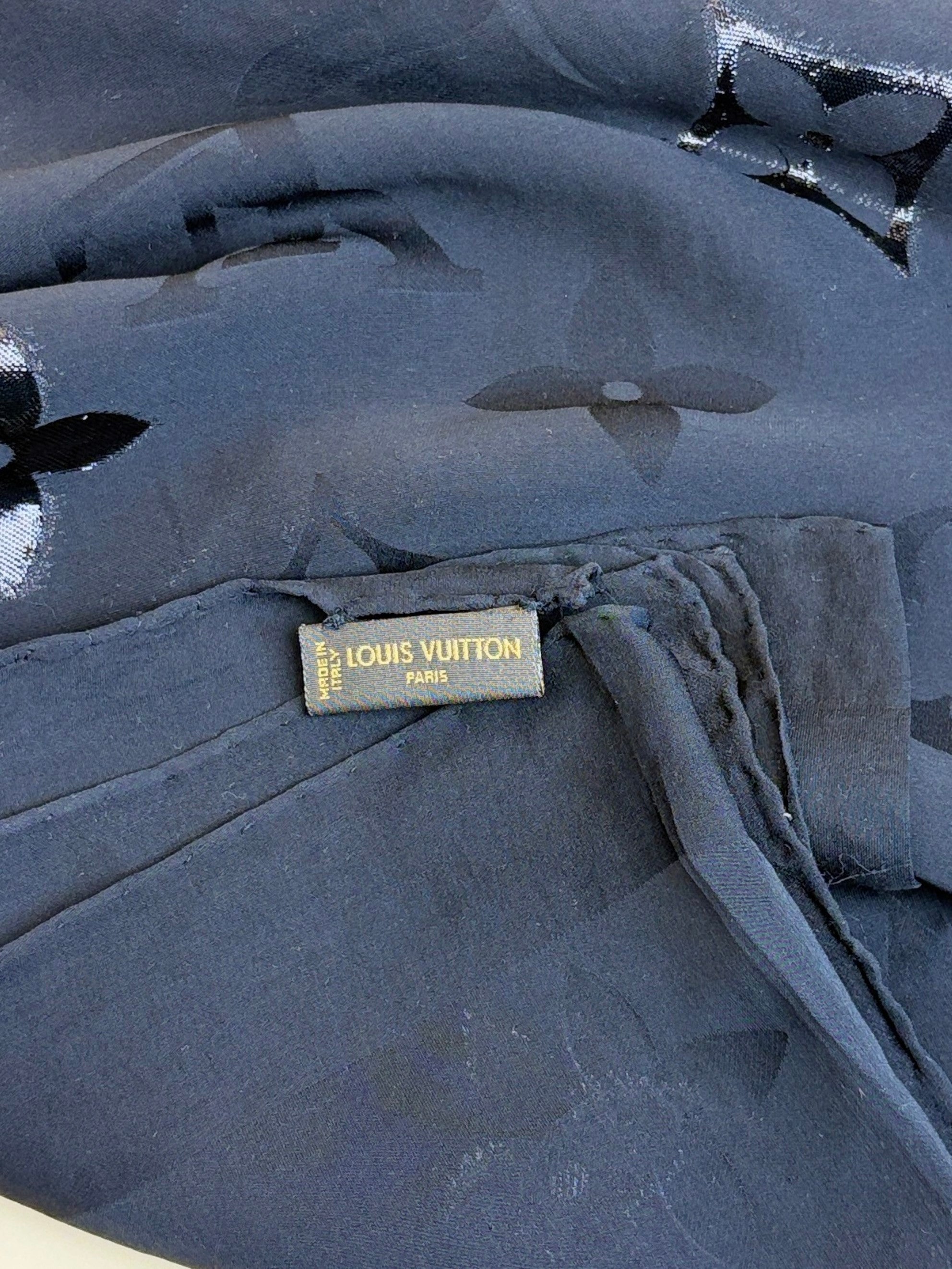 louis Vuitton black monogram glitter silk stole scarf