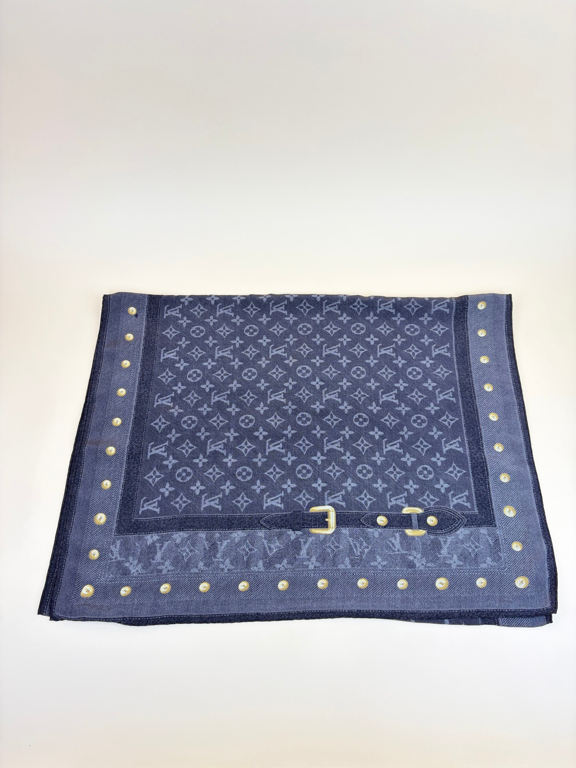 louis Vuitton dark grey monogram new denim silk scarf
