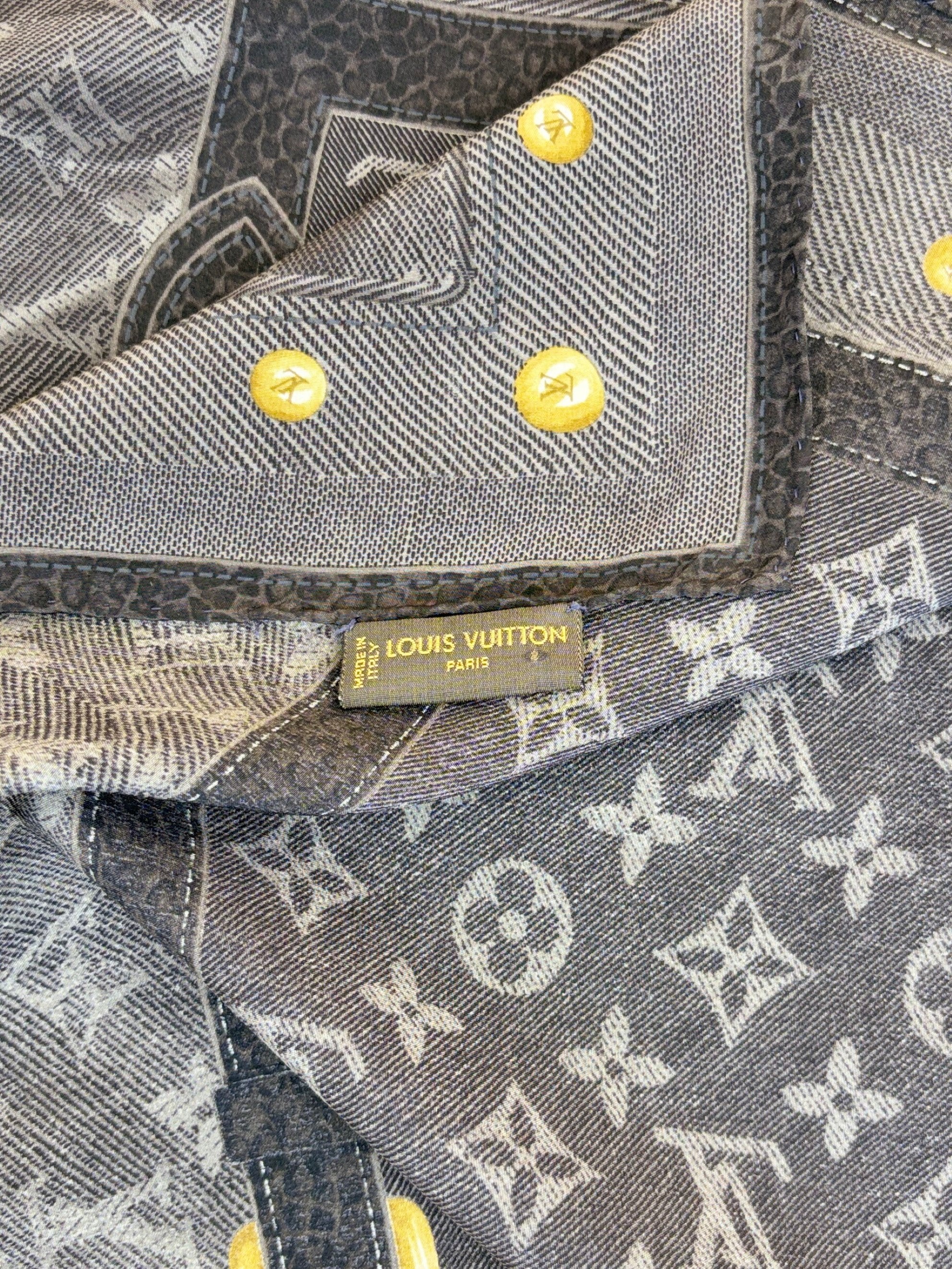 louis Vuitton dark grey monogram new denim silk scarf