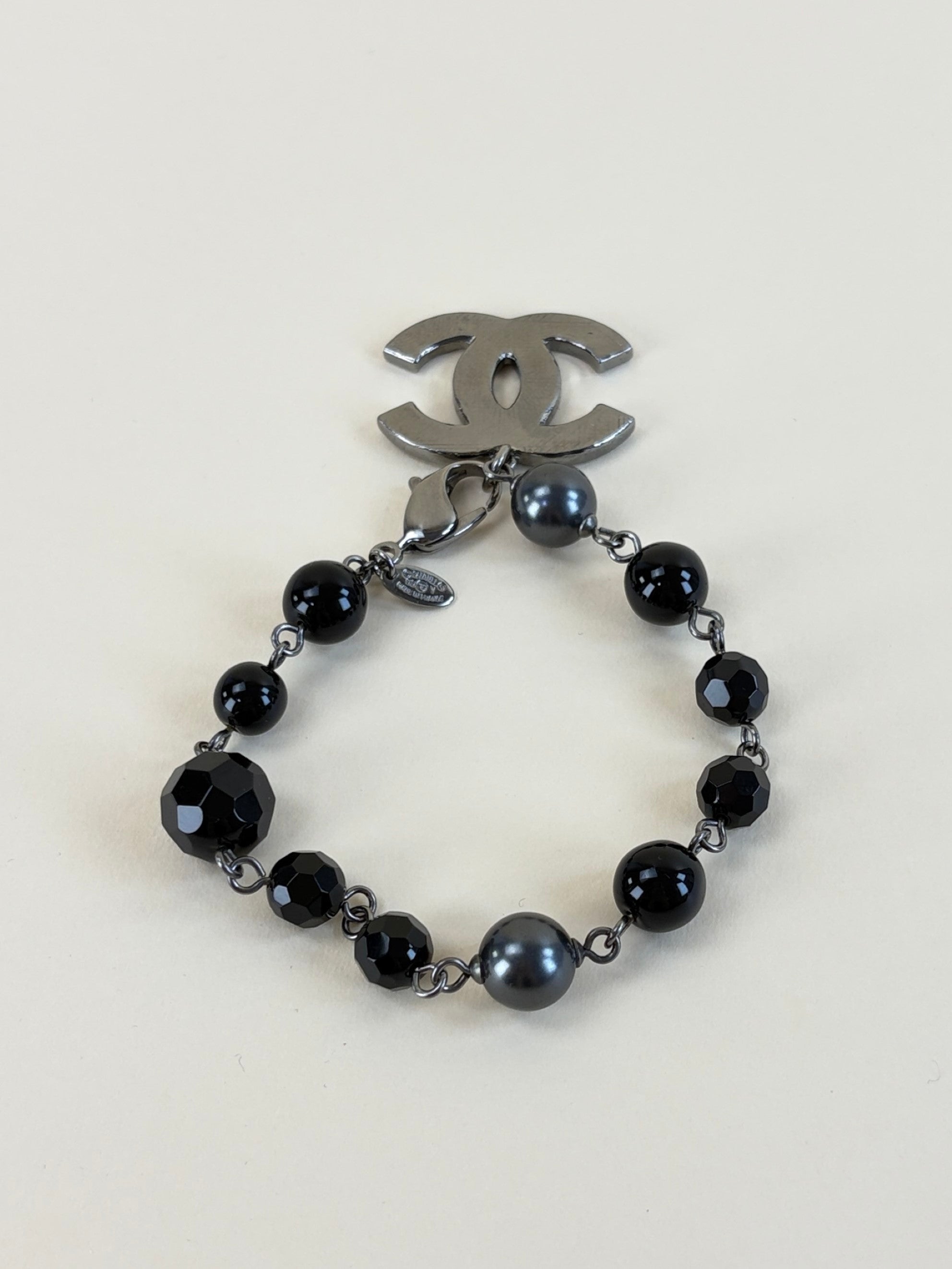 Chanel Black Beaded Link CC Pearl Bracelet