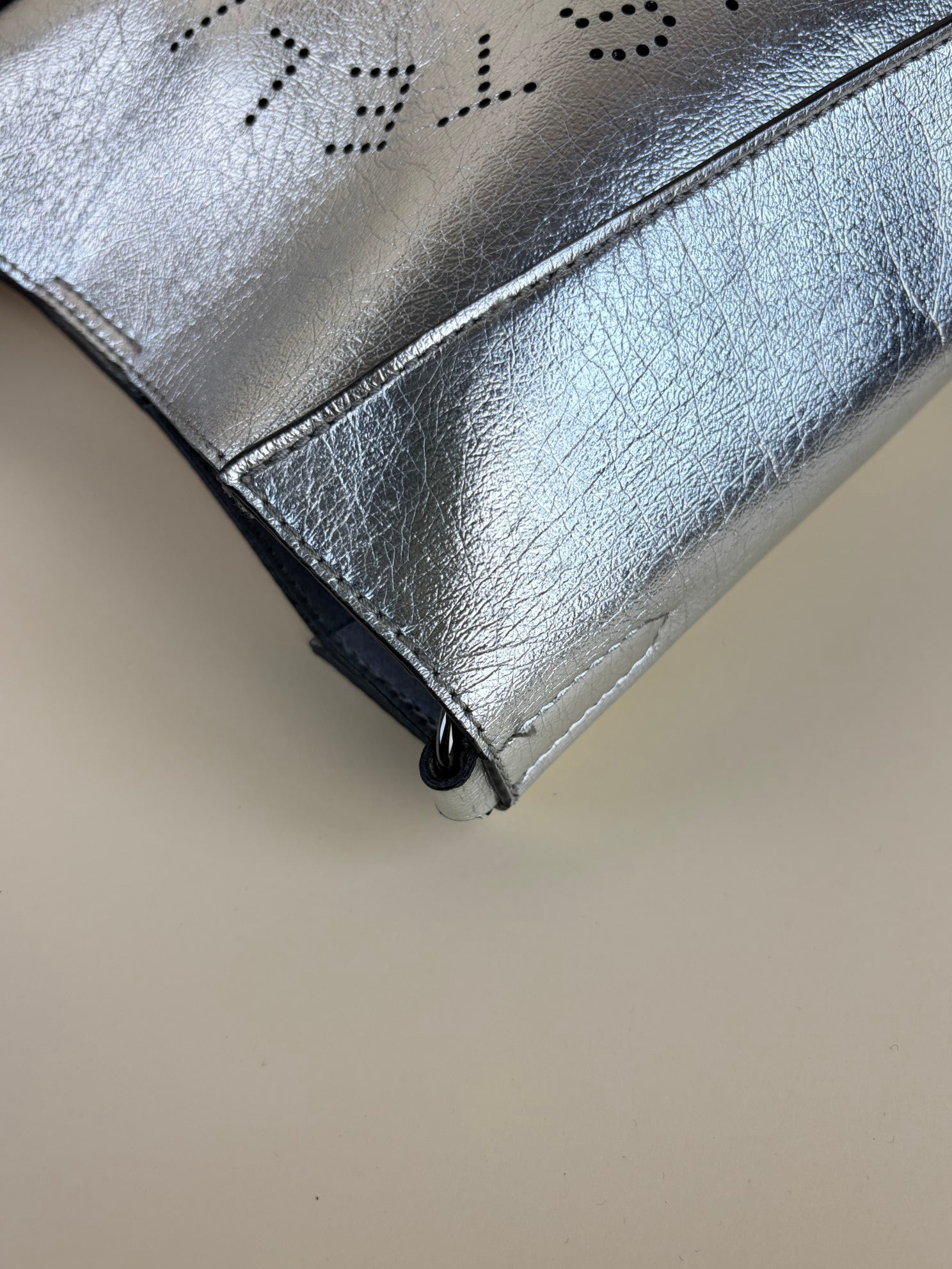 Stella McCartney silver metallic Nappa logo Square Crossbody Bag