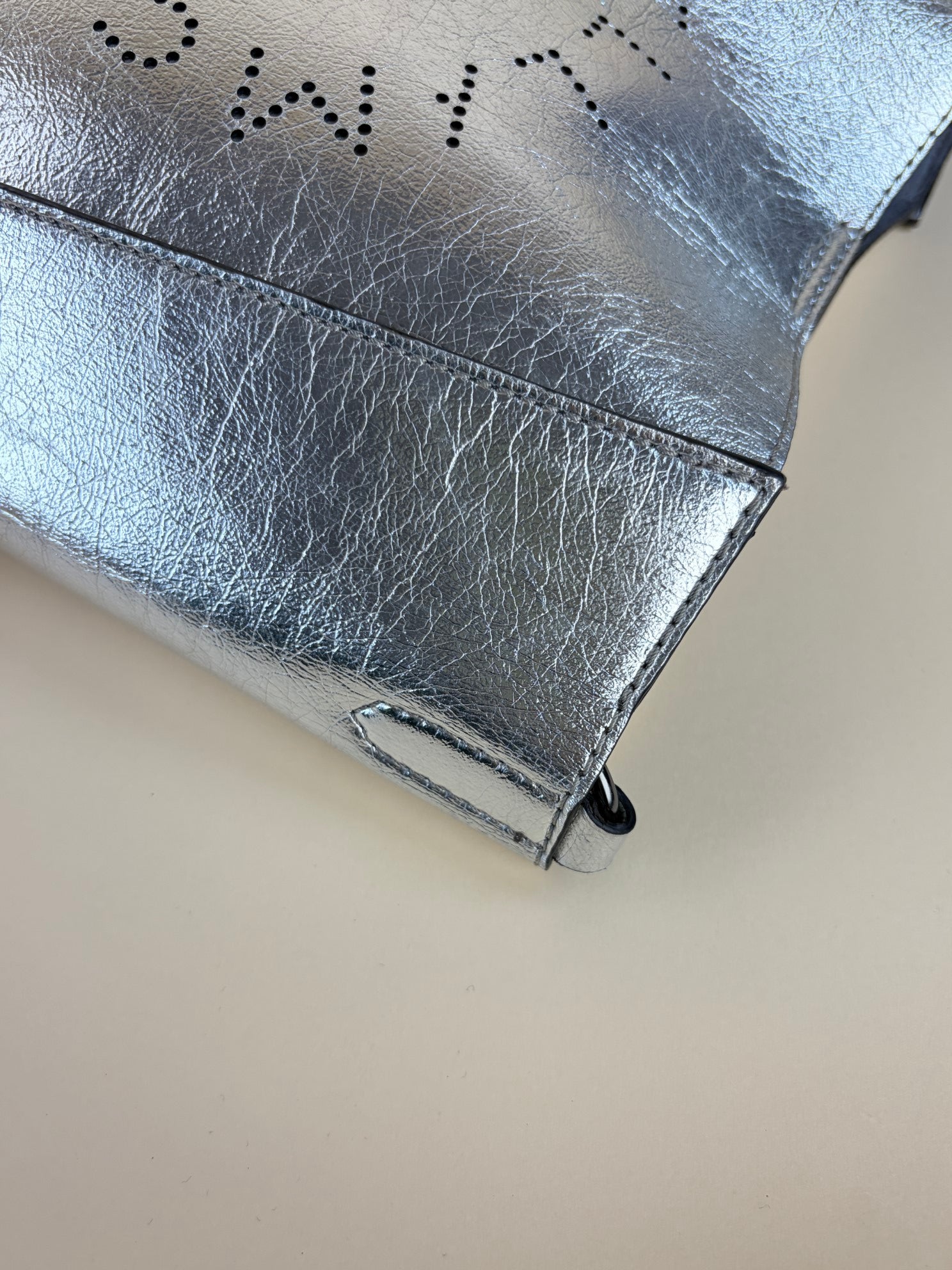 Stella McCartney silver metallic Nappa logo Square Crossbody Bag