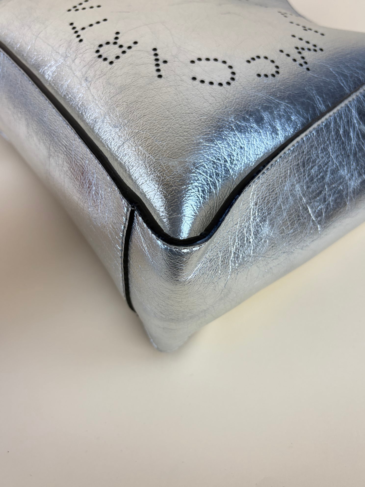 Stella McCartney silver metallic Nappa logo Square Crossbody Bag
