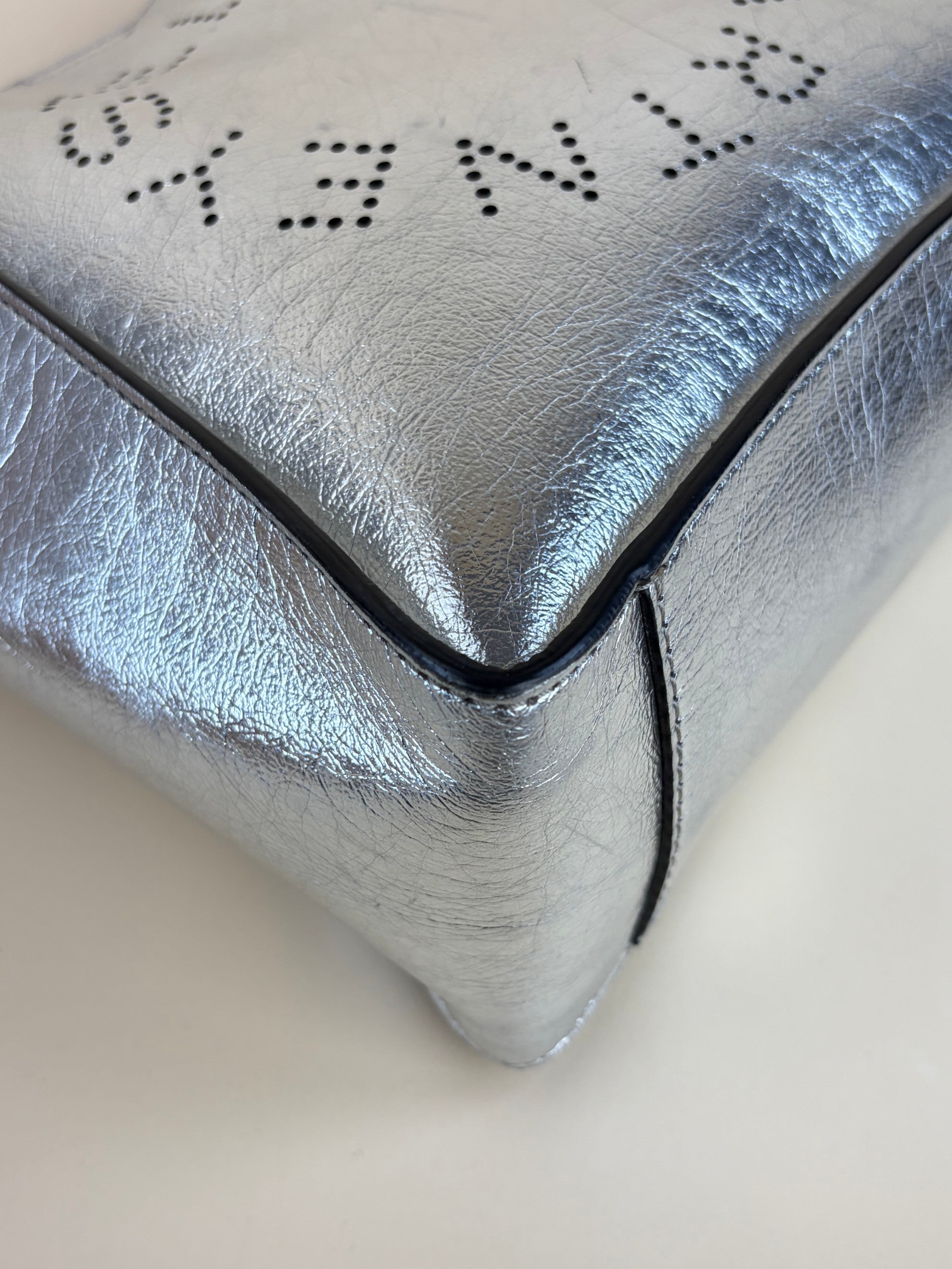 Stella McCartney silver metallic Nappa logo Square Crossbody Bag
