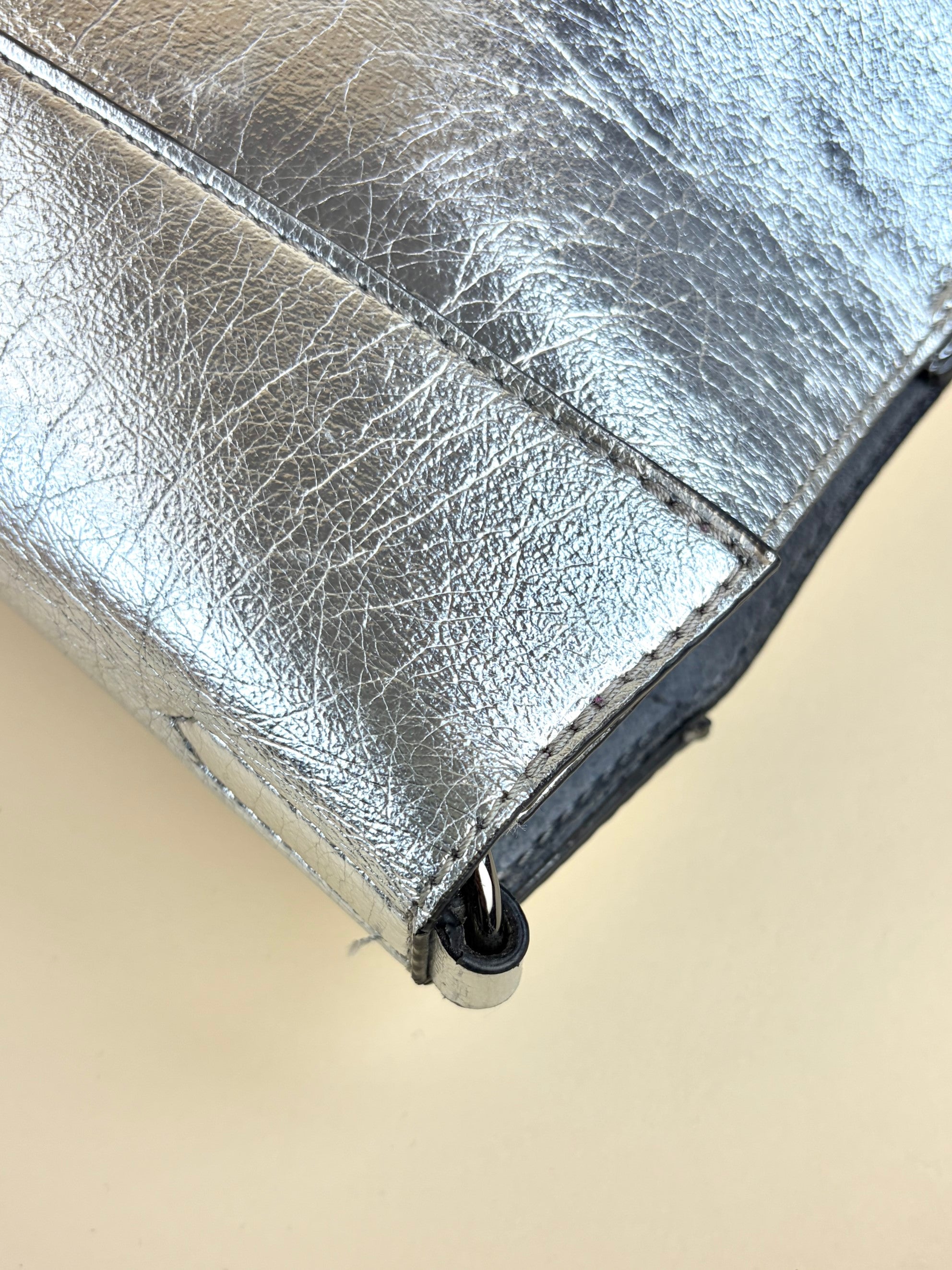 Stella McCartney silver metallic Nappa logo Square Crossbody Bag