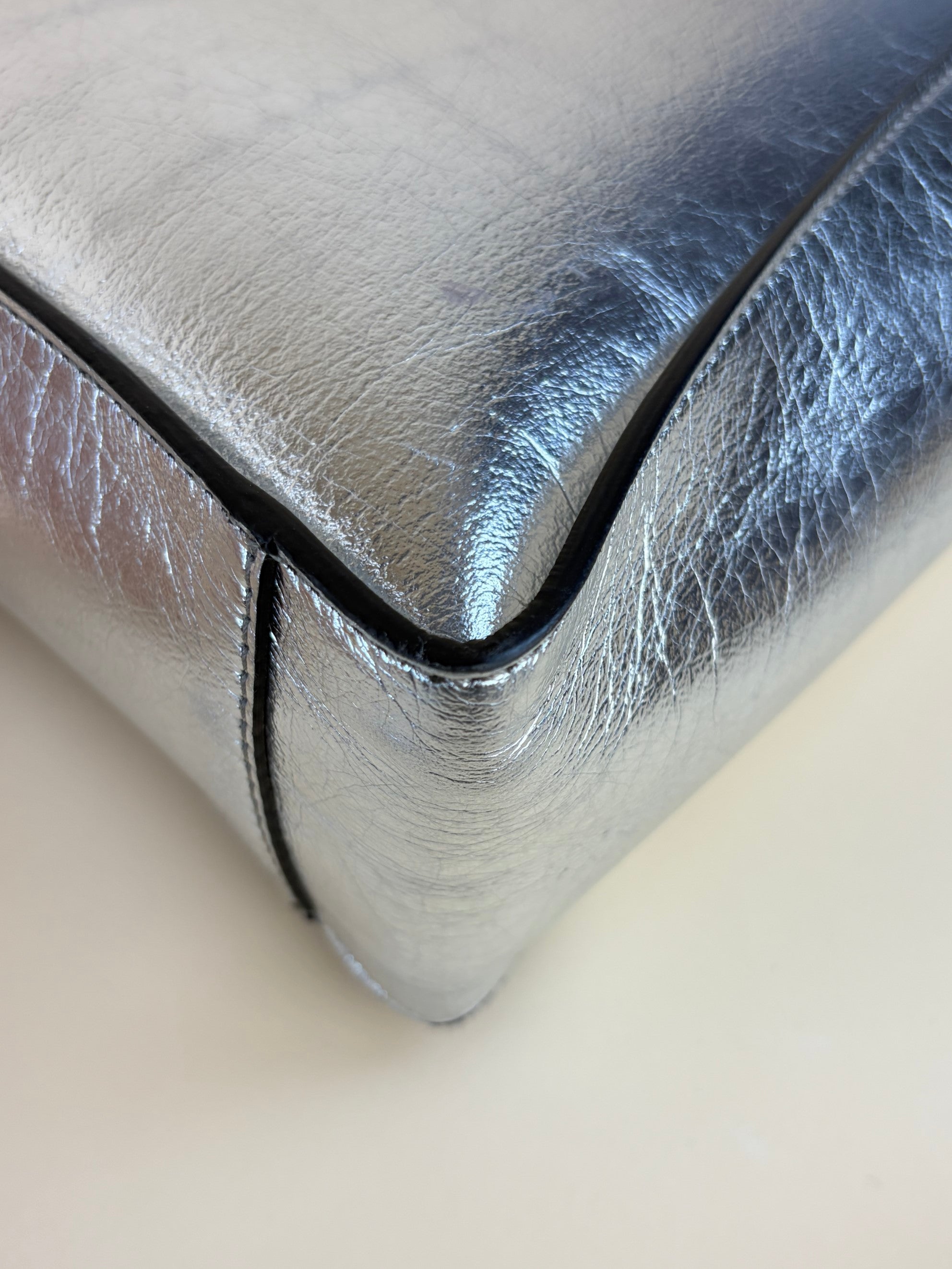 Stella McCartney silver metallic Nappa logo Square Crossbody Bag