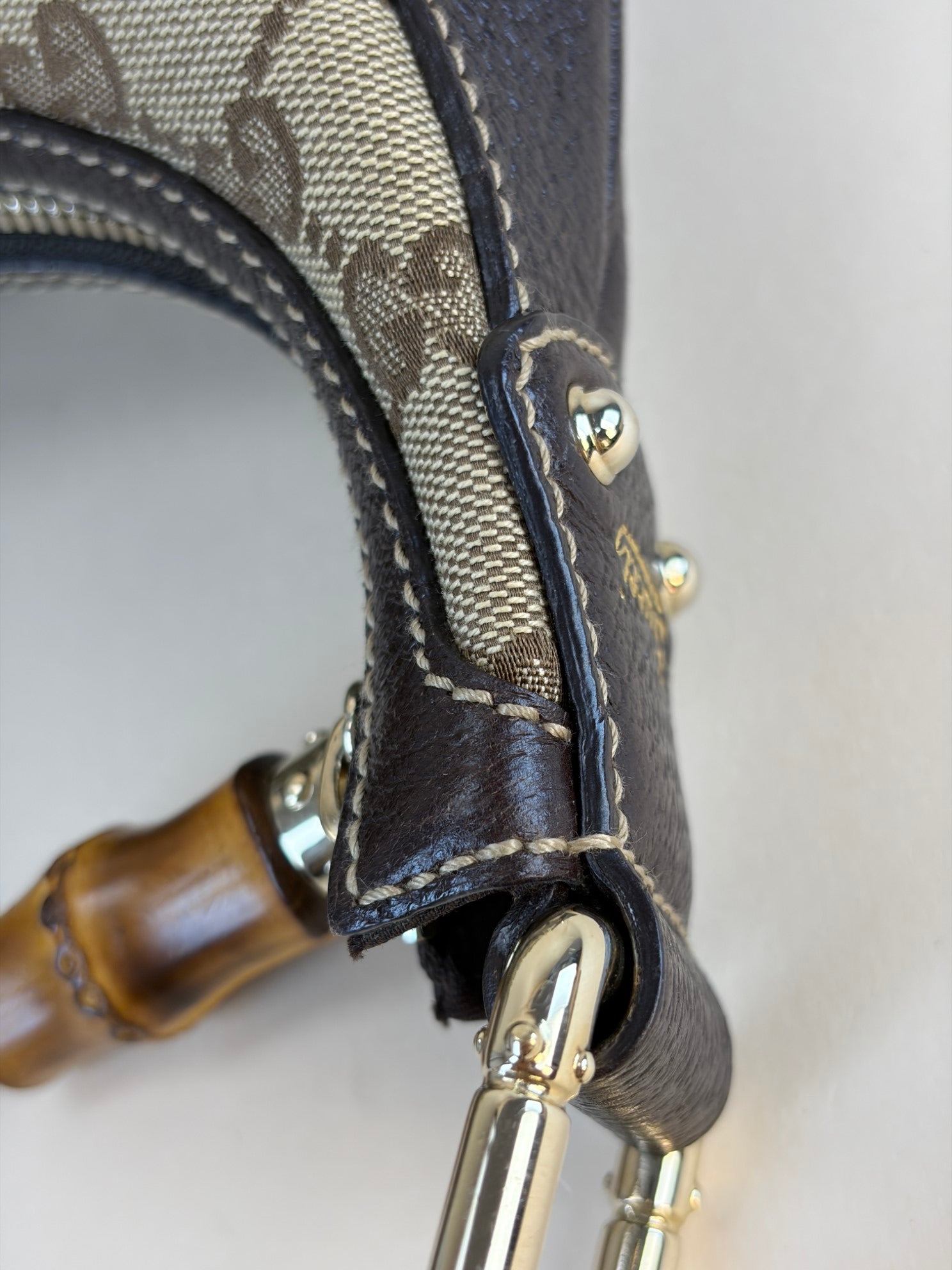 Gucci Tricolor Monogram Bamboo Horsebit Hobo Amalfi Bag