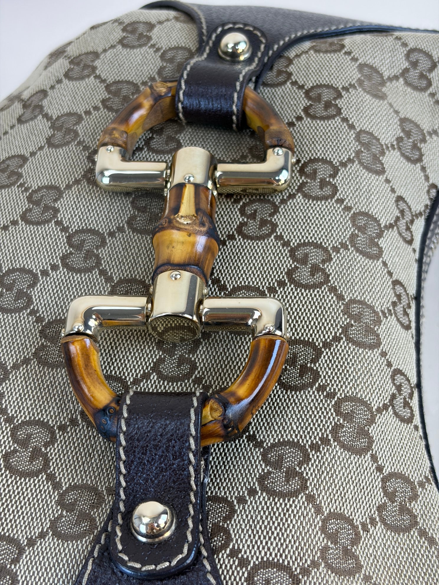 Gucci Tricolor Monogram Bamboo Horsebit Hobo Amalfi Bag