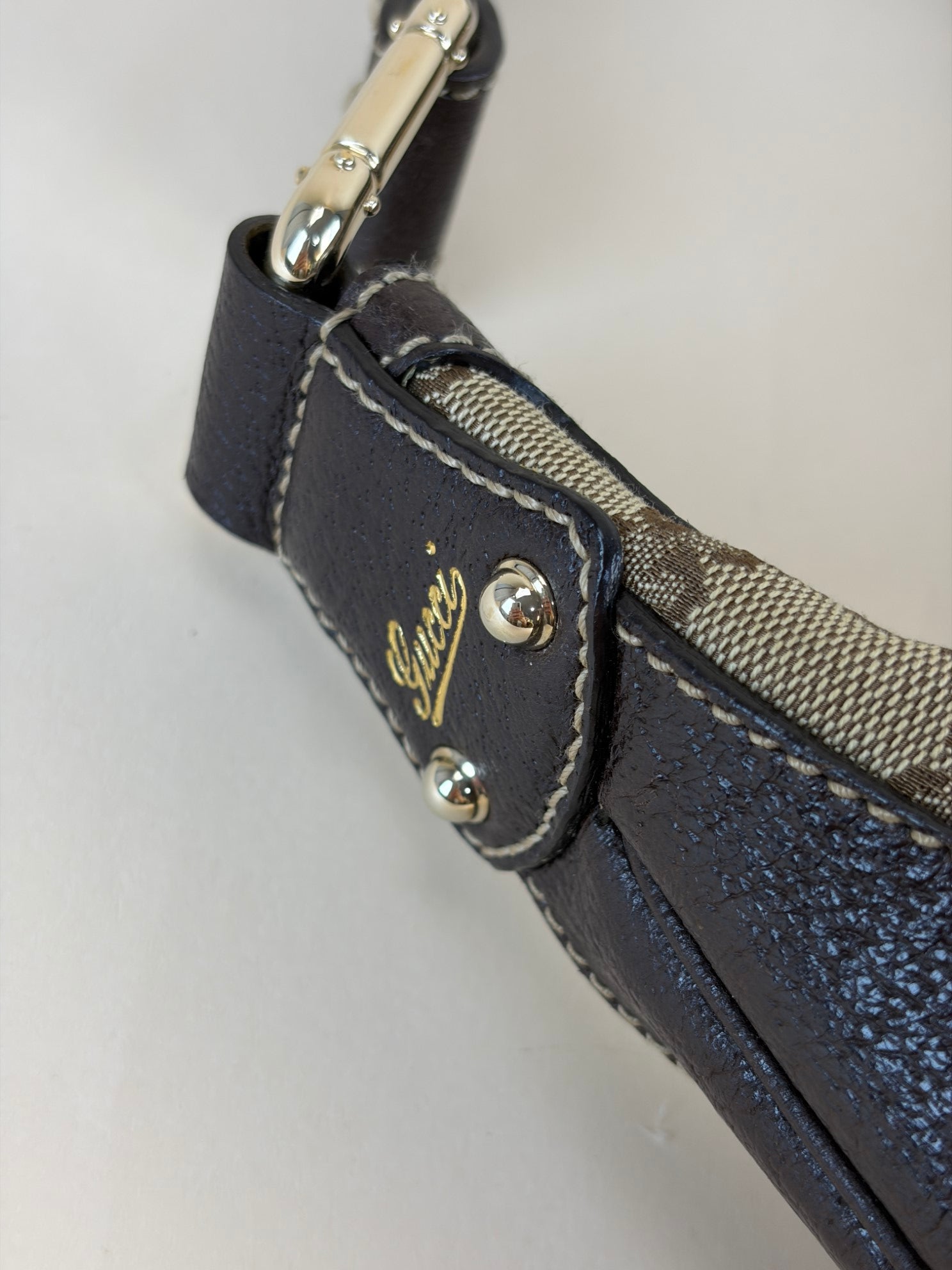 Gucci Tricolor Monogram Bamboo Horsebit Hobo Amalfi Bag