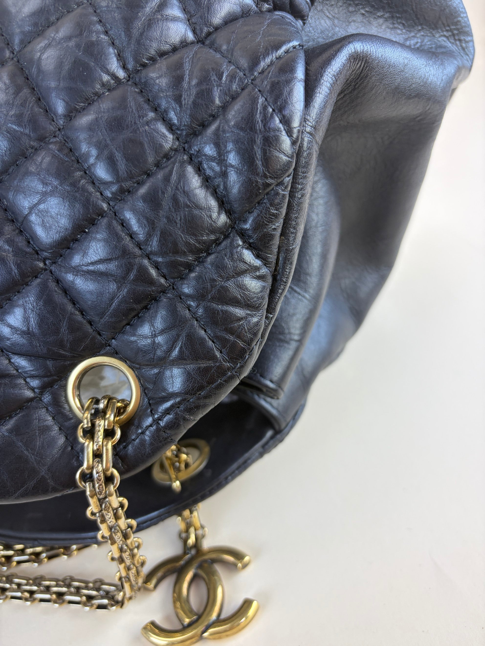 Chanel black calfskin large just mademoiselle bowling chain shoulder bag