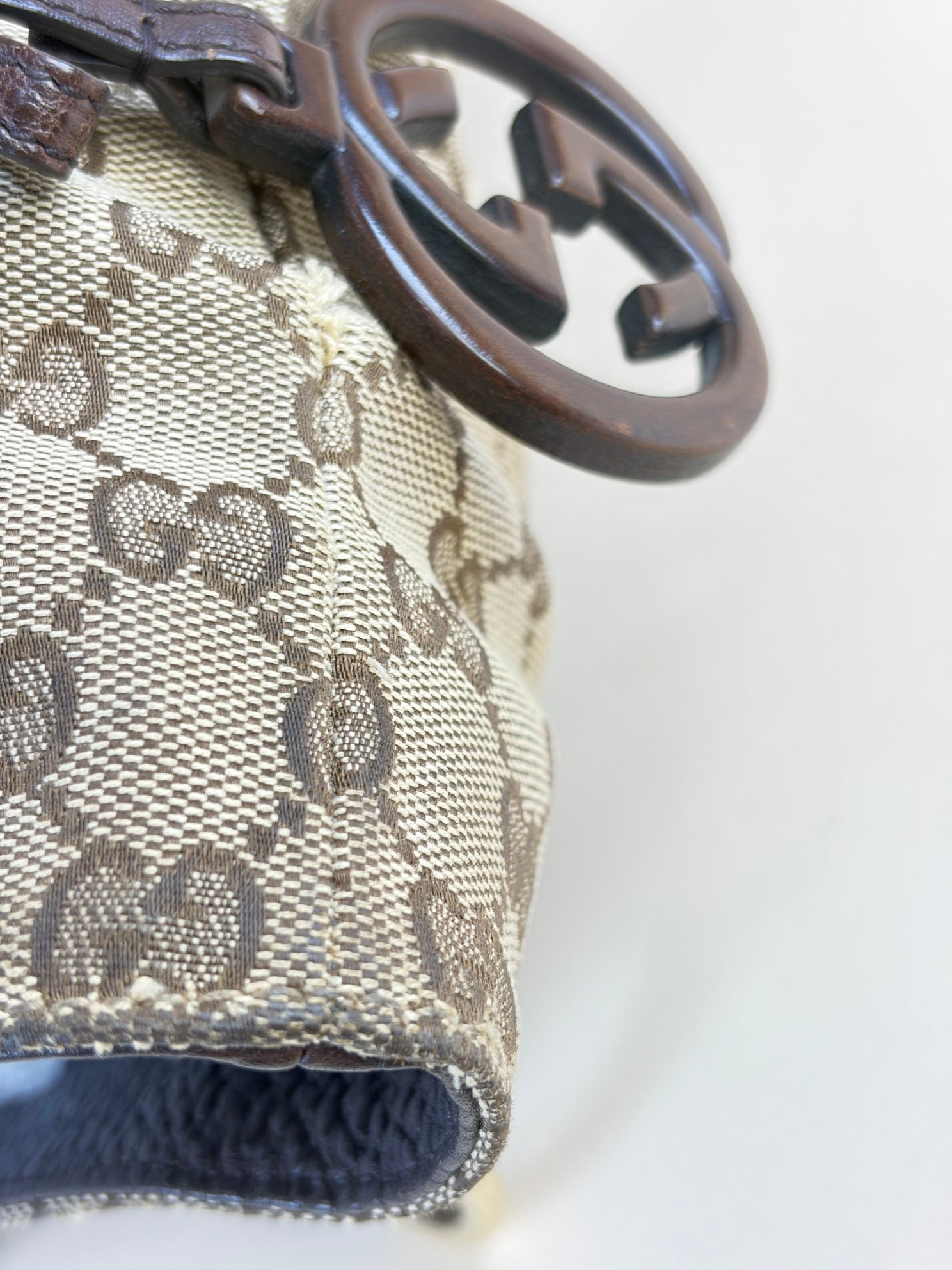 gucci beige, brown gg canvas charm medium tote bag
