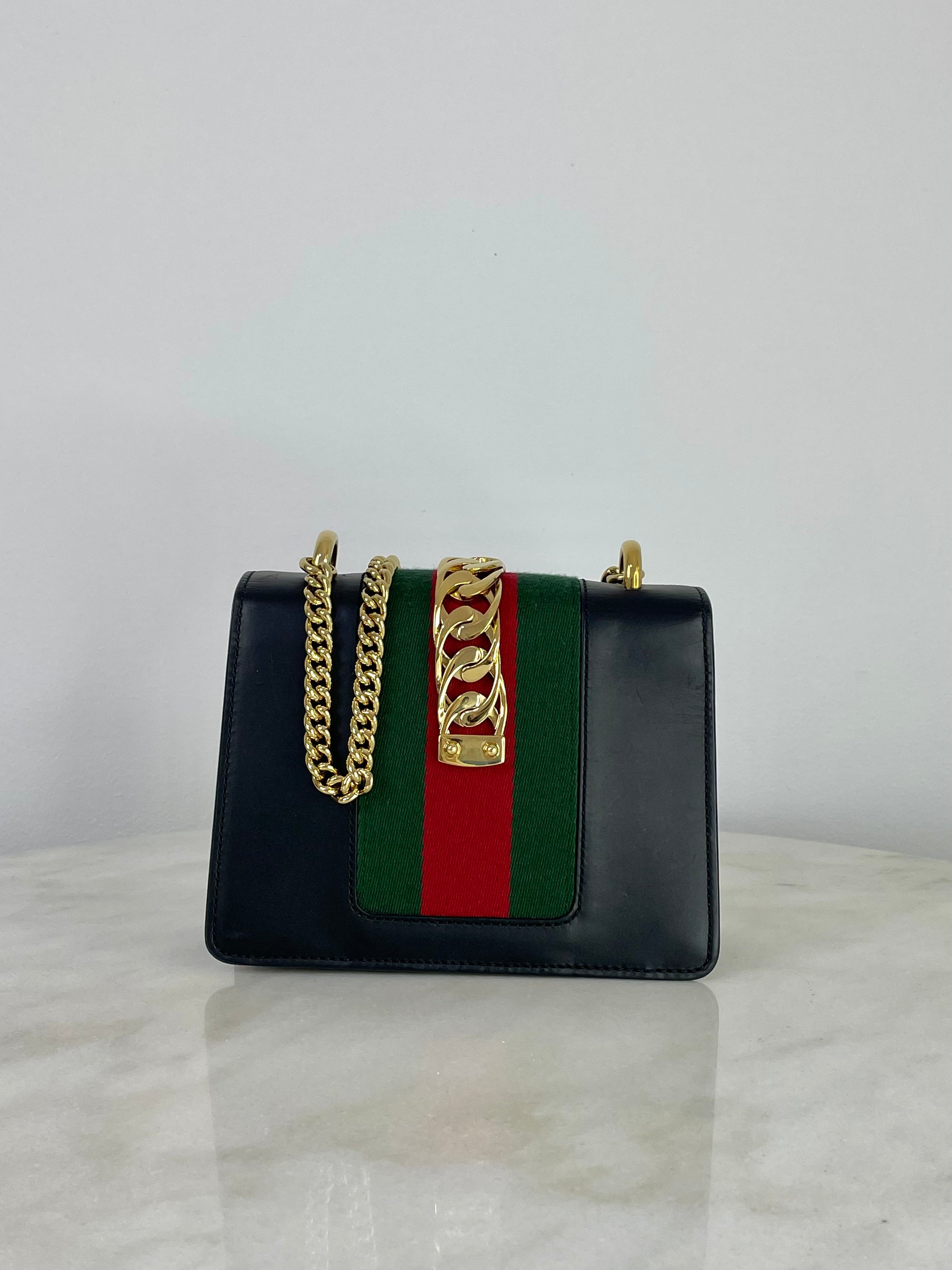 Gucci Black Web Ophidia Sylvie Mini Bag W/ Chain