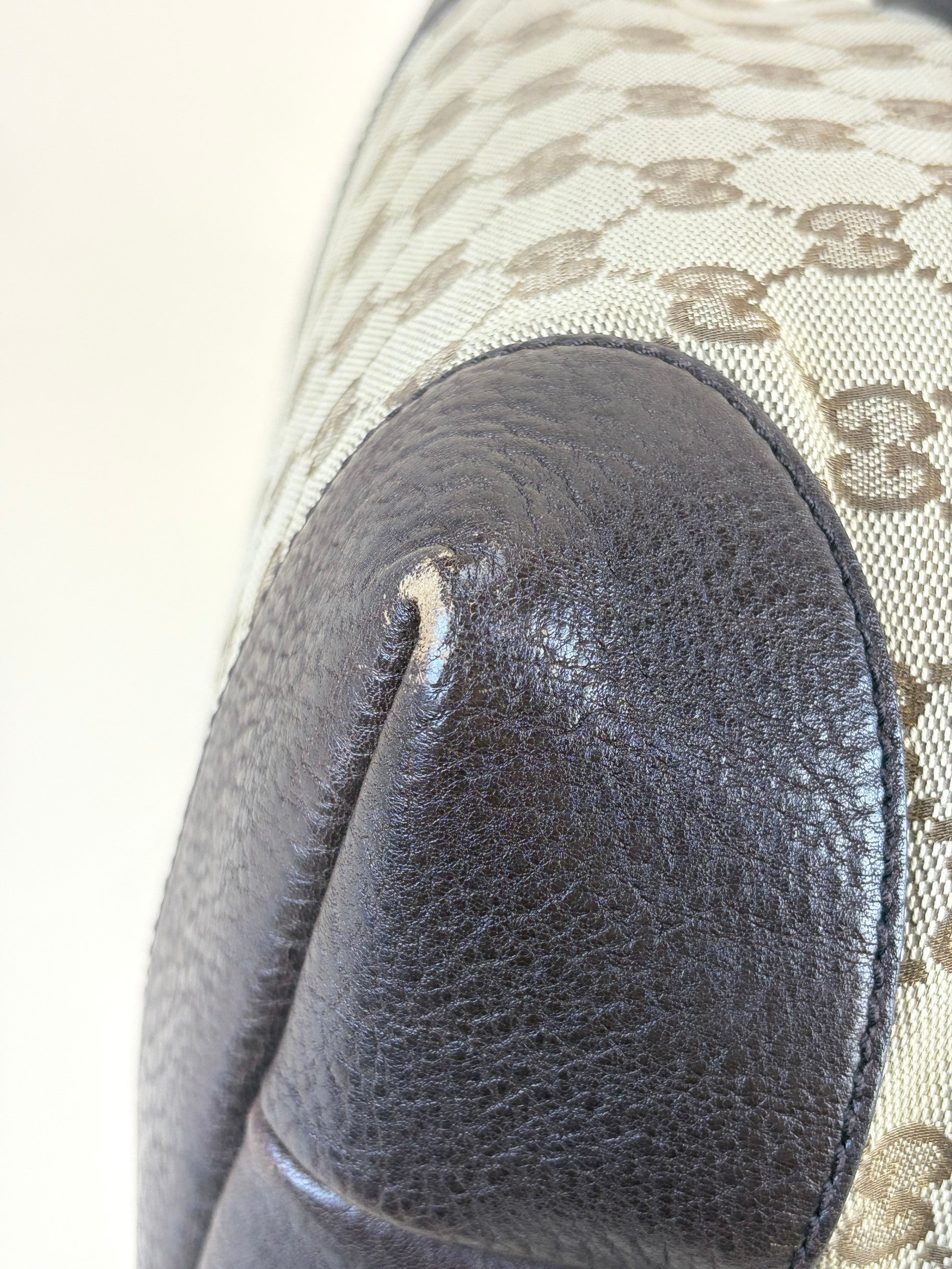 gucci beige, brown gg canvas charm medium tote bag