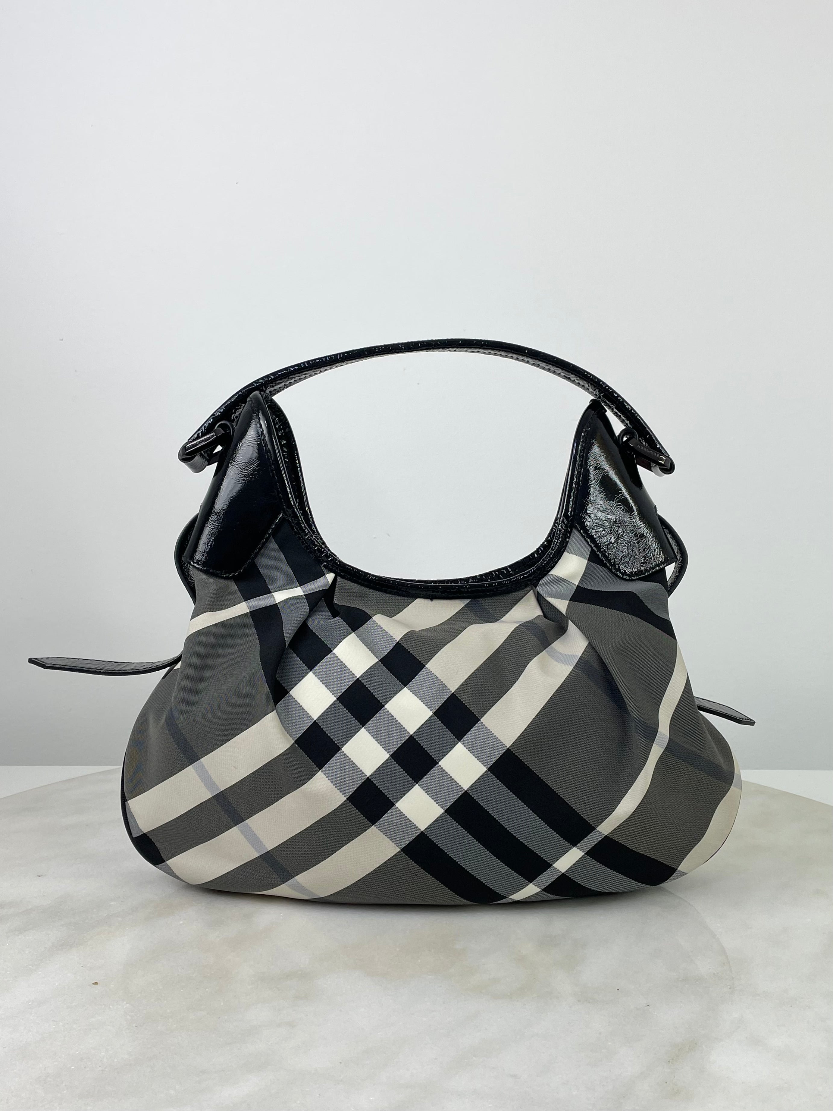 Burberry Black Nylon Beat Check Brooklyn Bag