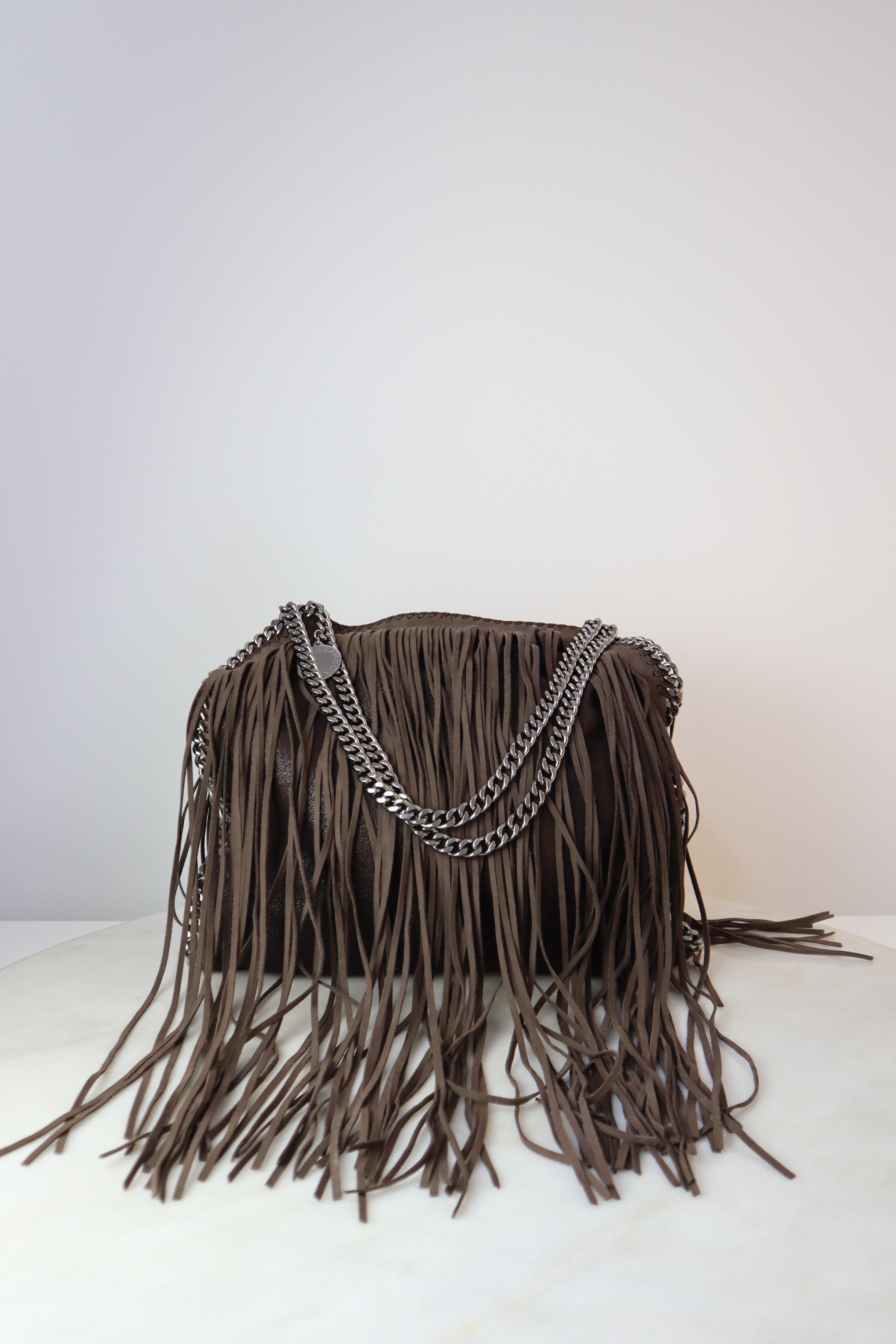 Stella Mccartney Brown Eco Suede Fringe Falabella Bag