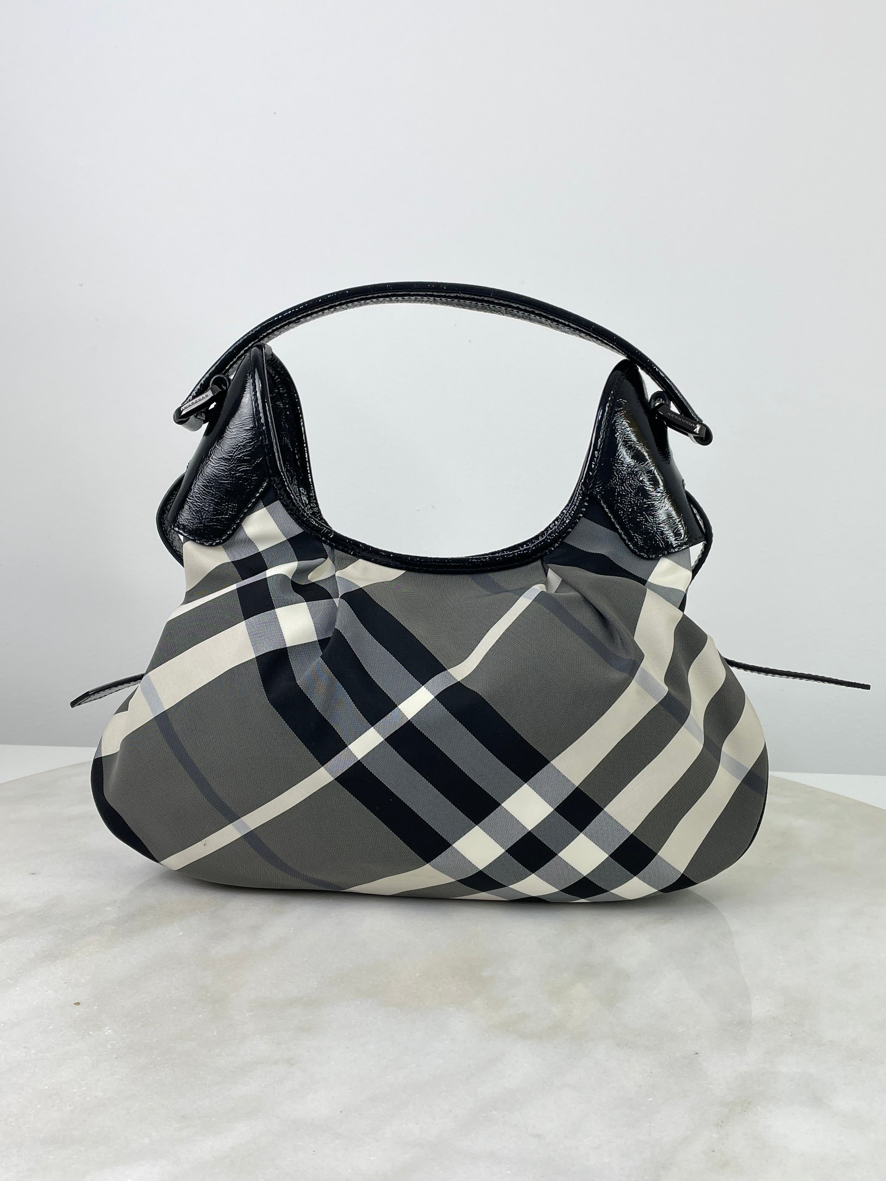 Burberry Black Nylon Beat Check Brooklyn Bag