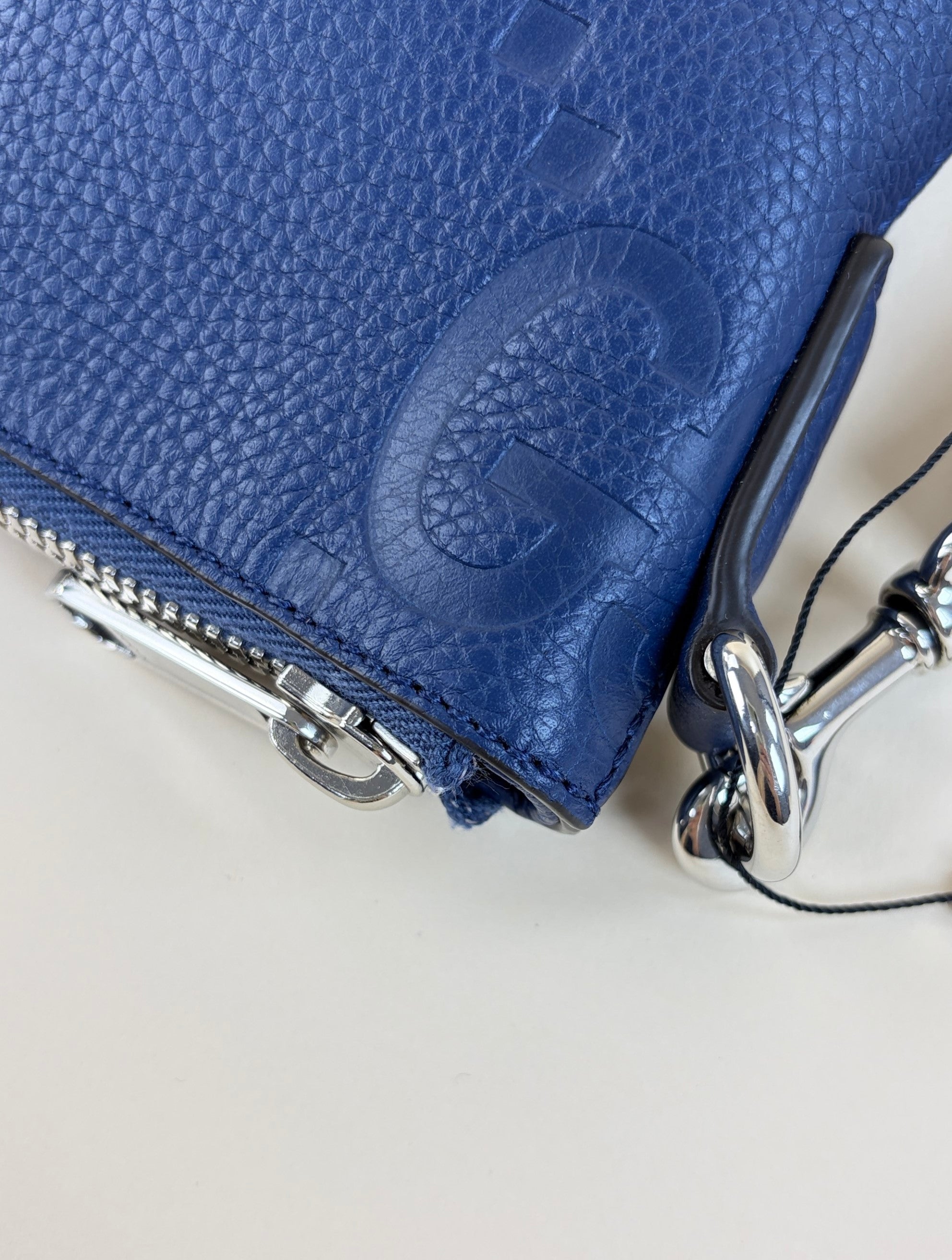 Gucci Blue Piuma Jumbo GG Embossed Small Wristlet Messenger Bag