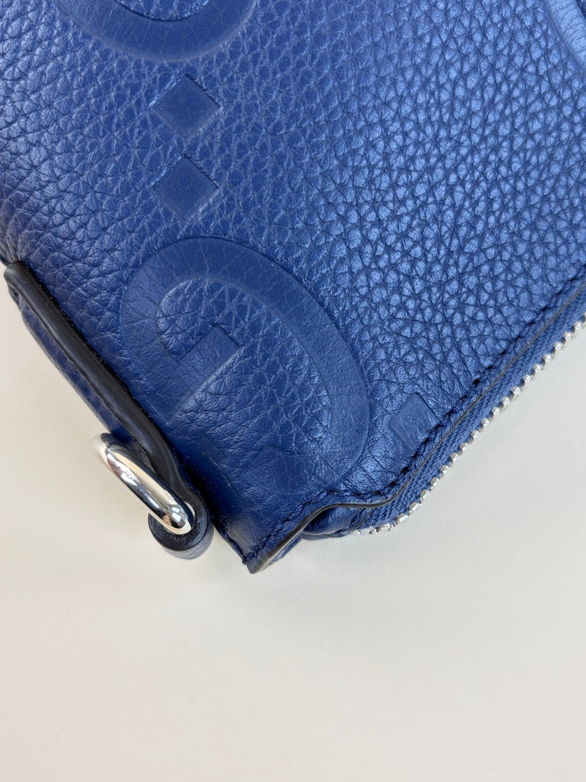 Gucci Blue Piuma Jumbo GG Embossed Small Wristlet Messenger Bag