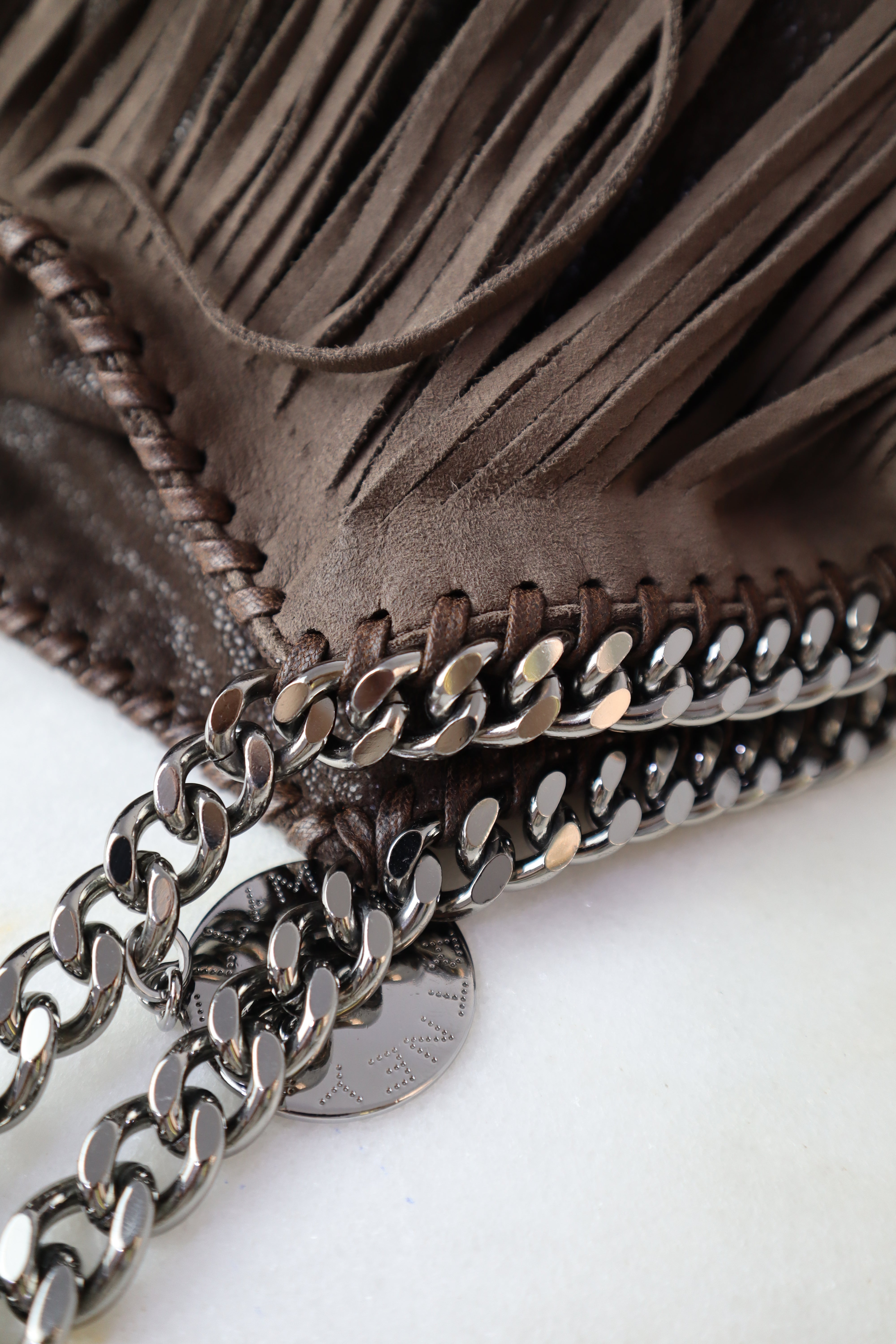 Stella Mccartney Brown Eco Suede Fringe Falabella Bag