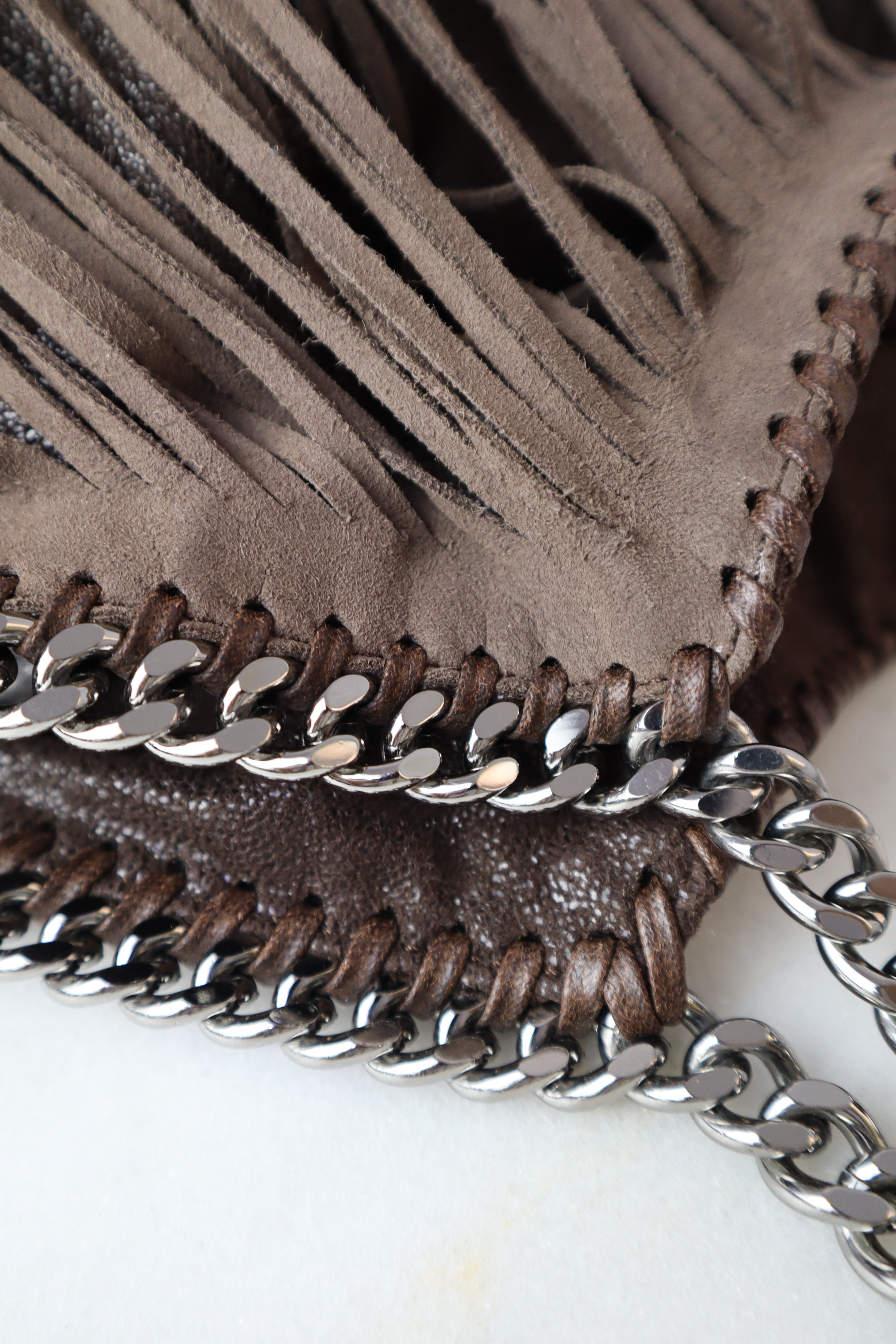 Stella Mccartney Brown Eco Suede Fringe Falabella Bag